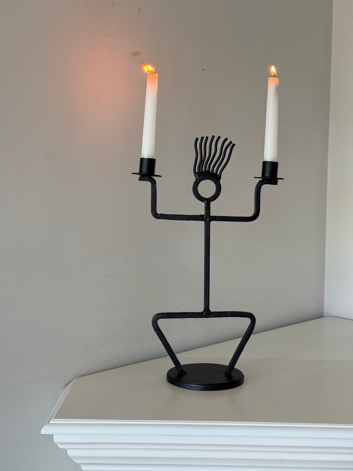 Vintage Hand-Forged Iron Figural Candelabra