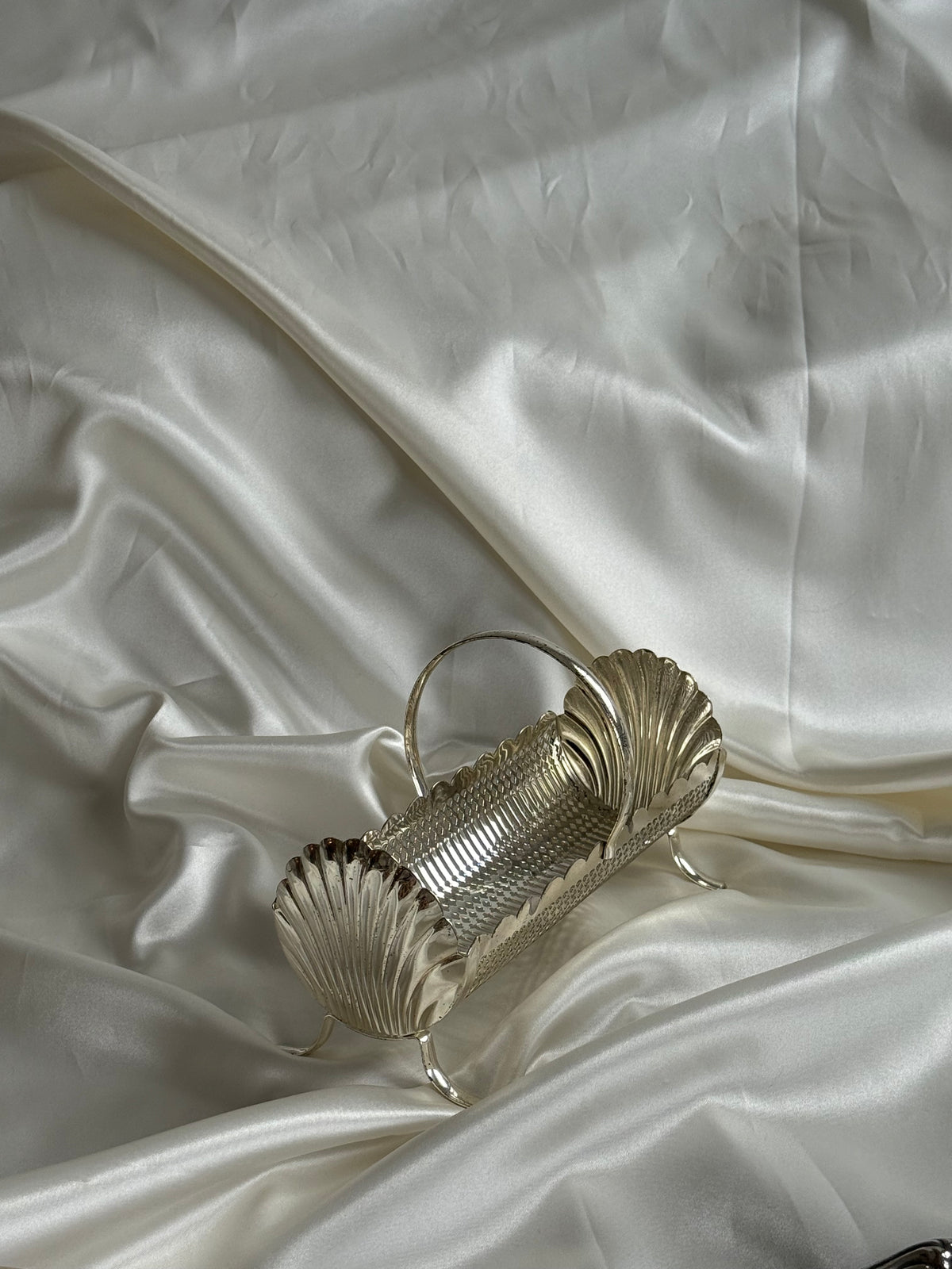 Vintage English-Style Silver-Plated Shell Motif Biscuit Tray – 8.5”