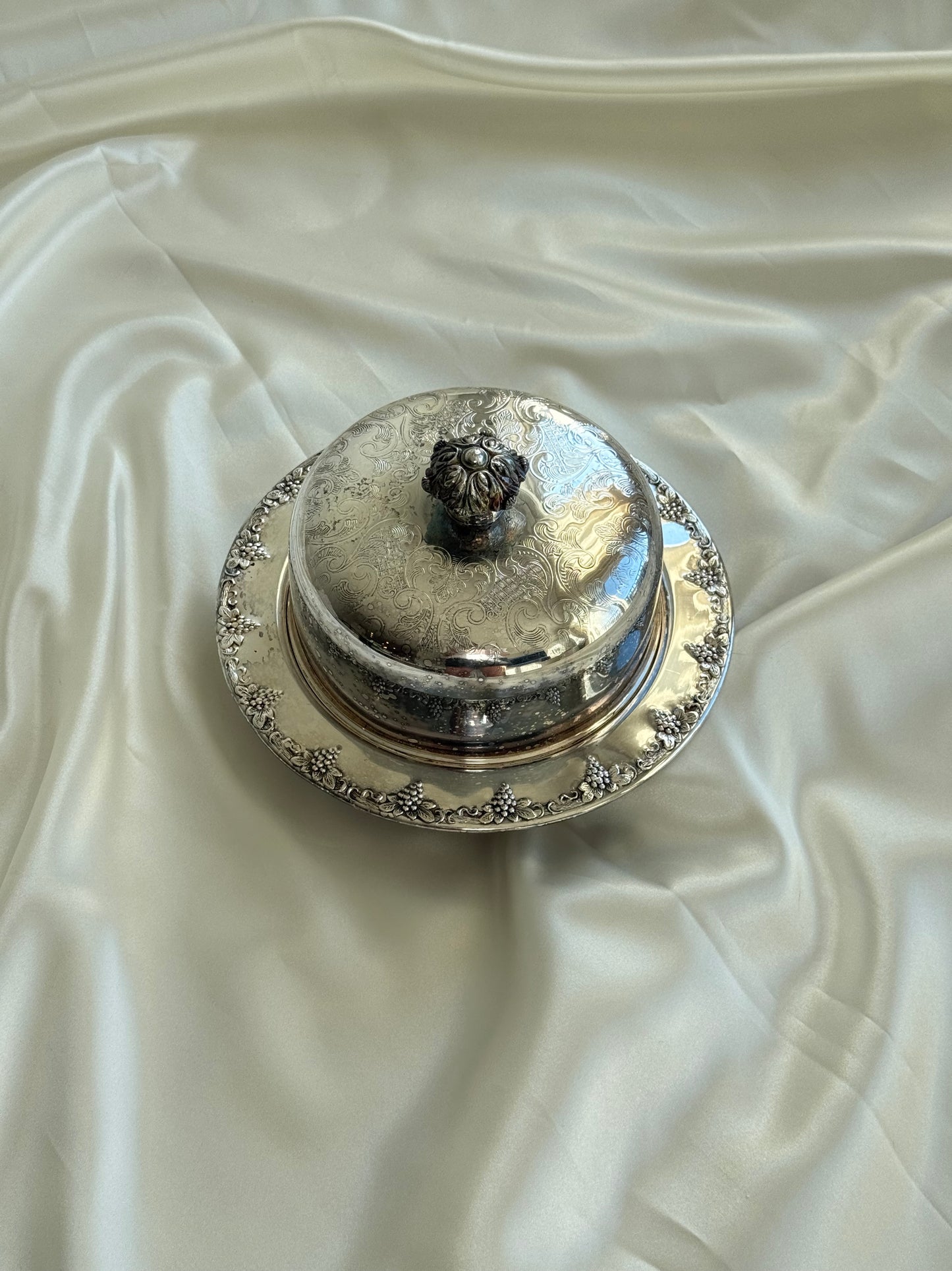 Vintage Silver-Plated Covered Butter Dish with Serving Plate