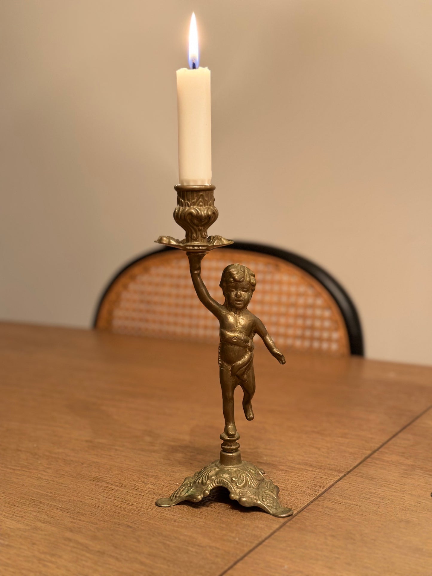 Brass cherub candleholder