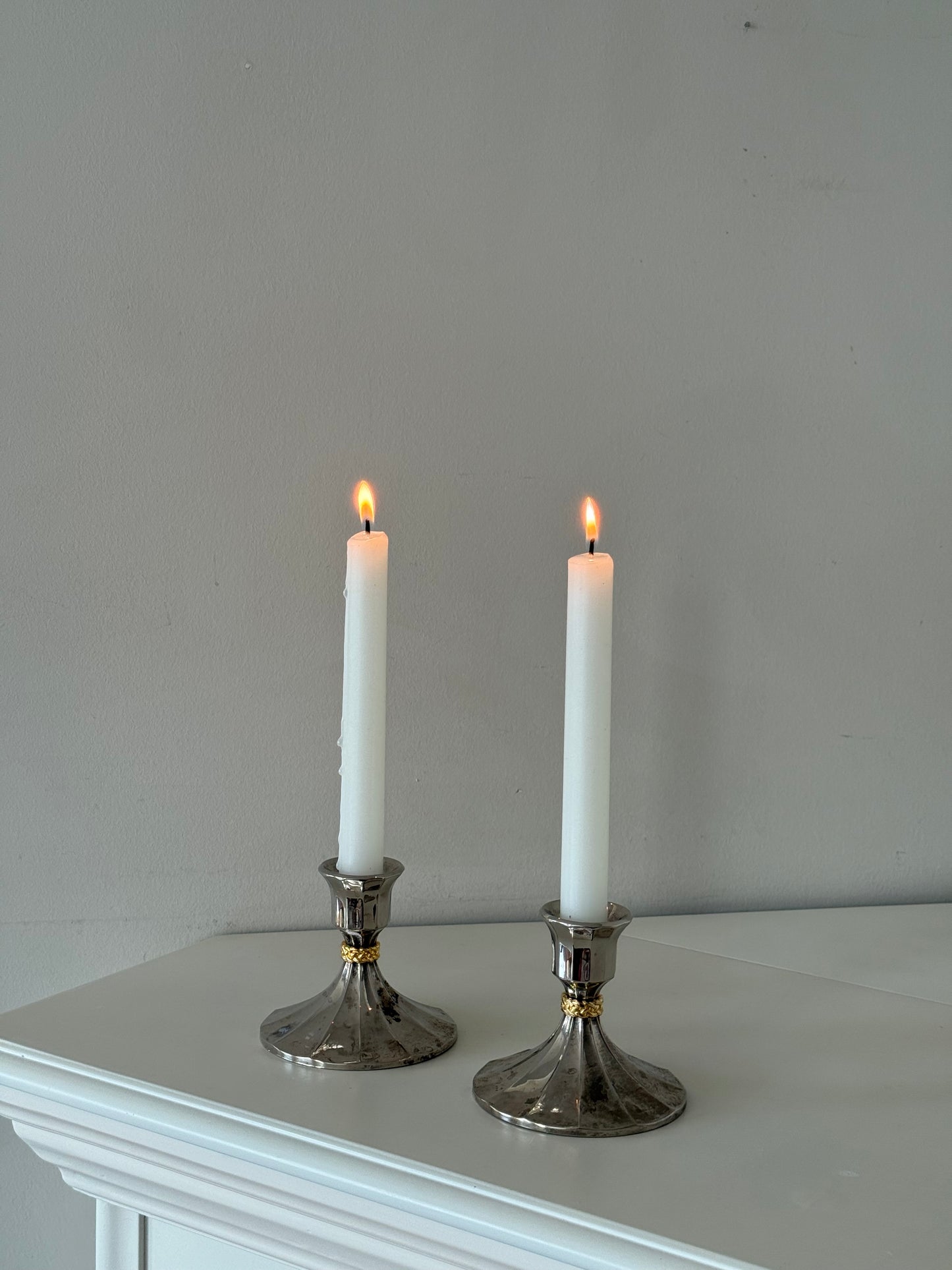 Vintage Silver & Gold Tone Candlestick Holders — Set of 2