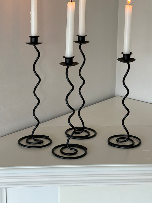 Vintage Postmodern Wavy Metal Candlesticks – Set of 4