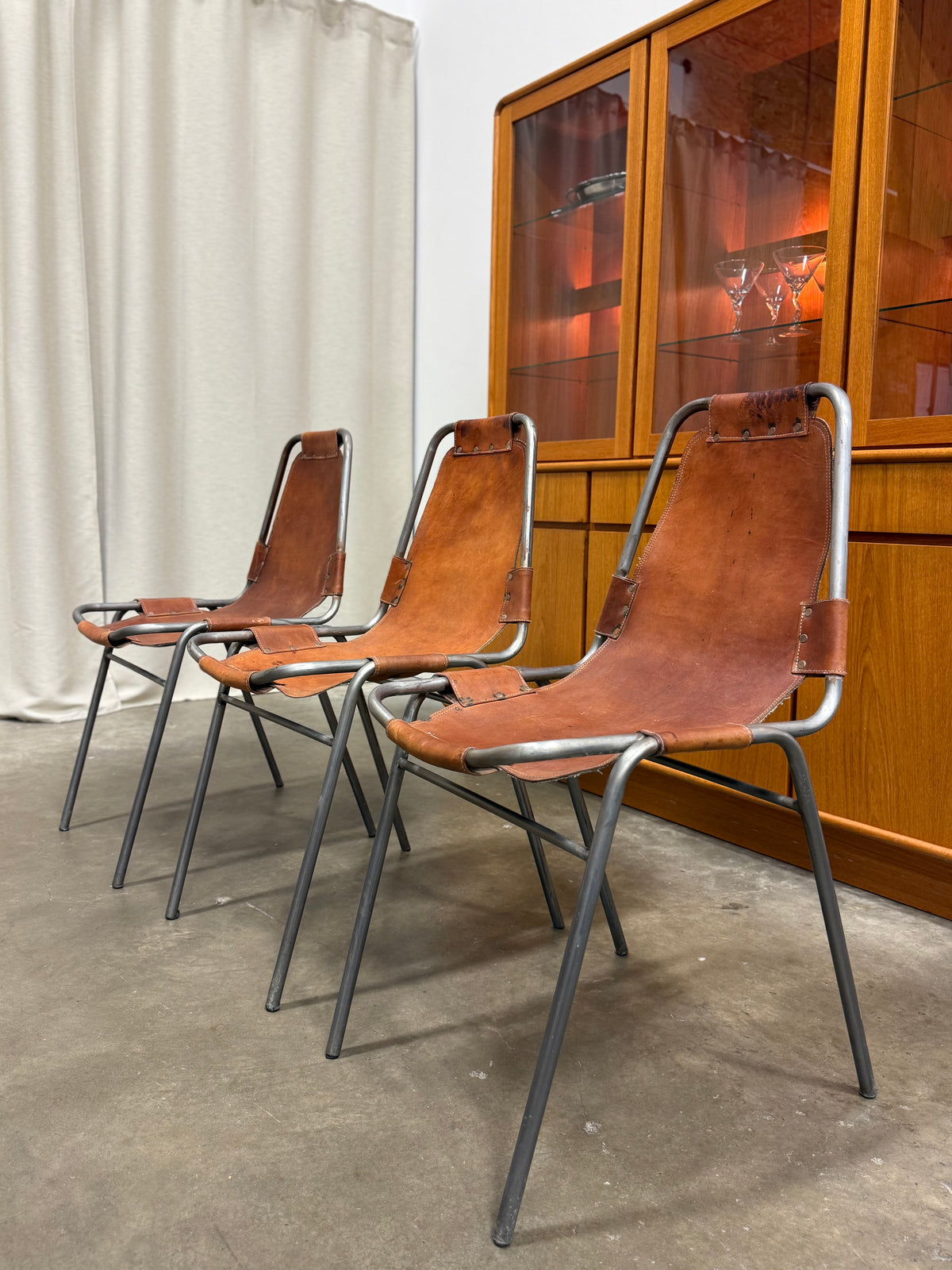 Set of 3 Vintage Dal Vera Model 860 “Les Arcs” Cognac Leather Chairs, c. 1960s–70s