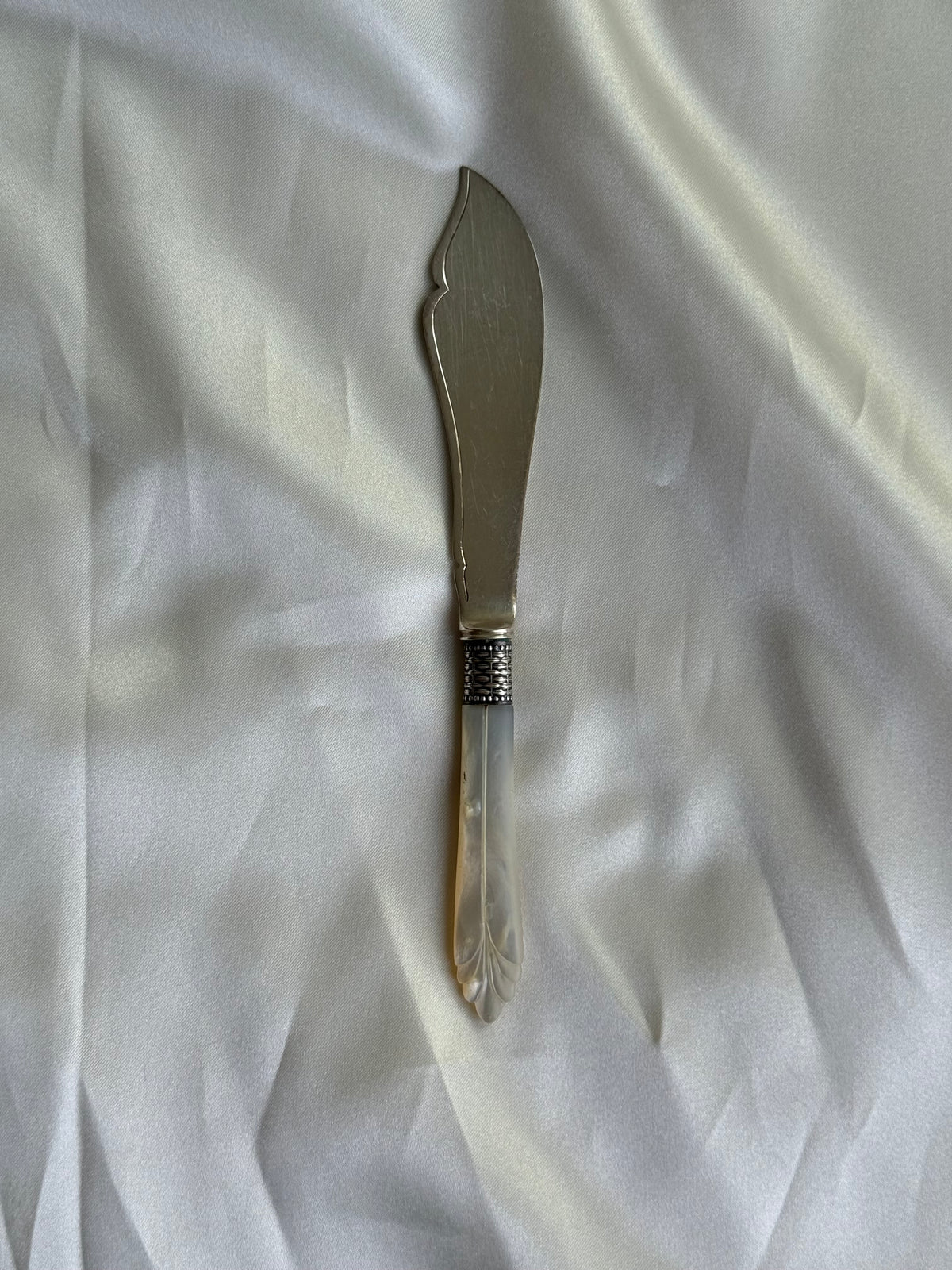 Vintage Silver-Plated Butter Dish & Mother-of-Pearl Serving Knife