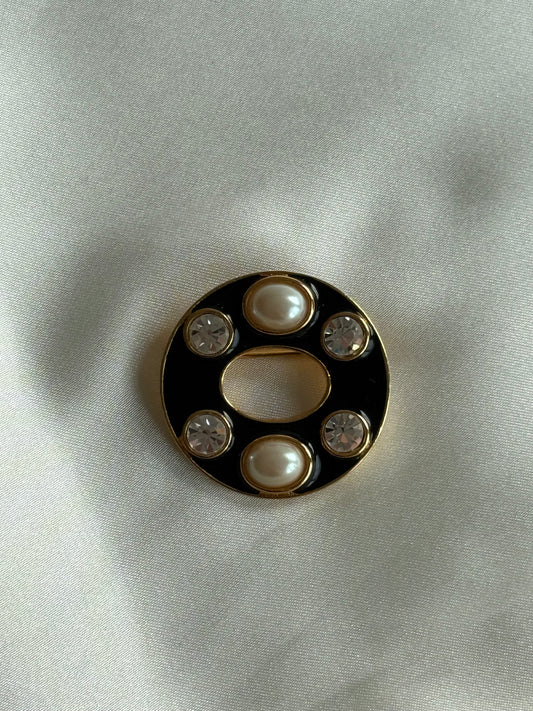 Vintage Pearl & Crystal Enamel Brooch