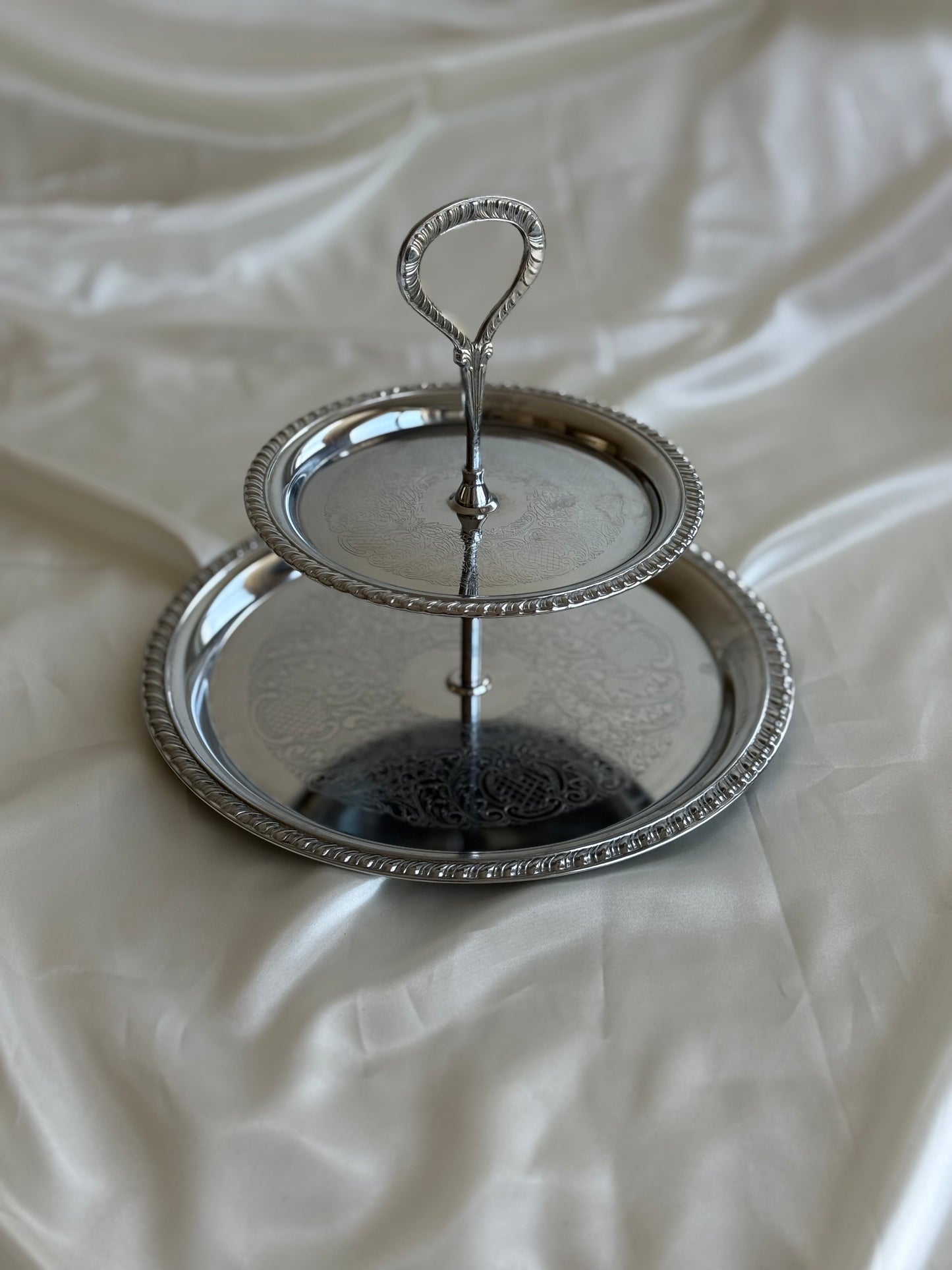 Vintage Two-Tier Silver Tone  Serving Stand