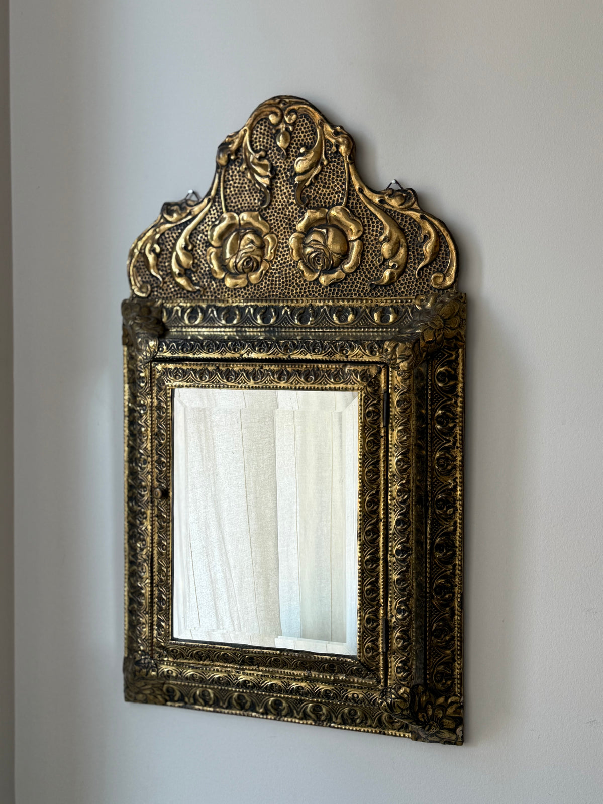 Antique Dutch Art Nouveau Brass Mirror Cabinet with Original Brushes | Circa 1900