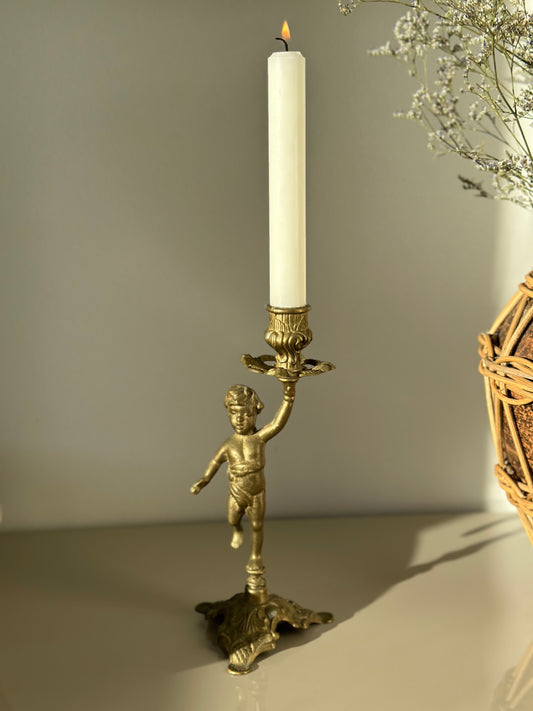 Brass cherub candleholder