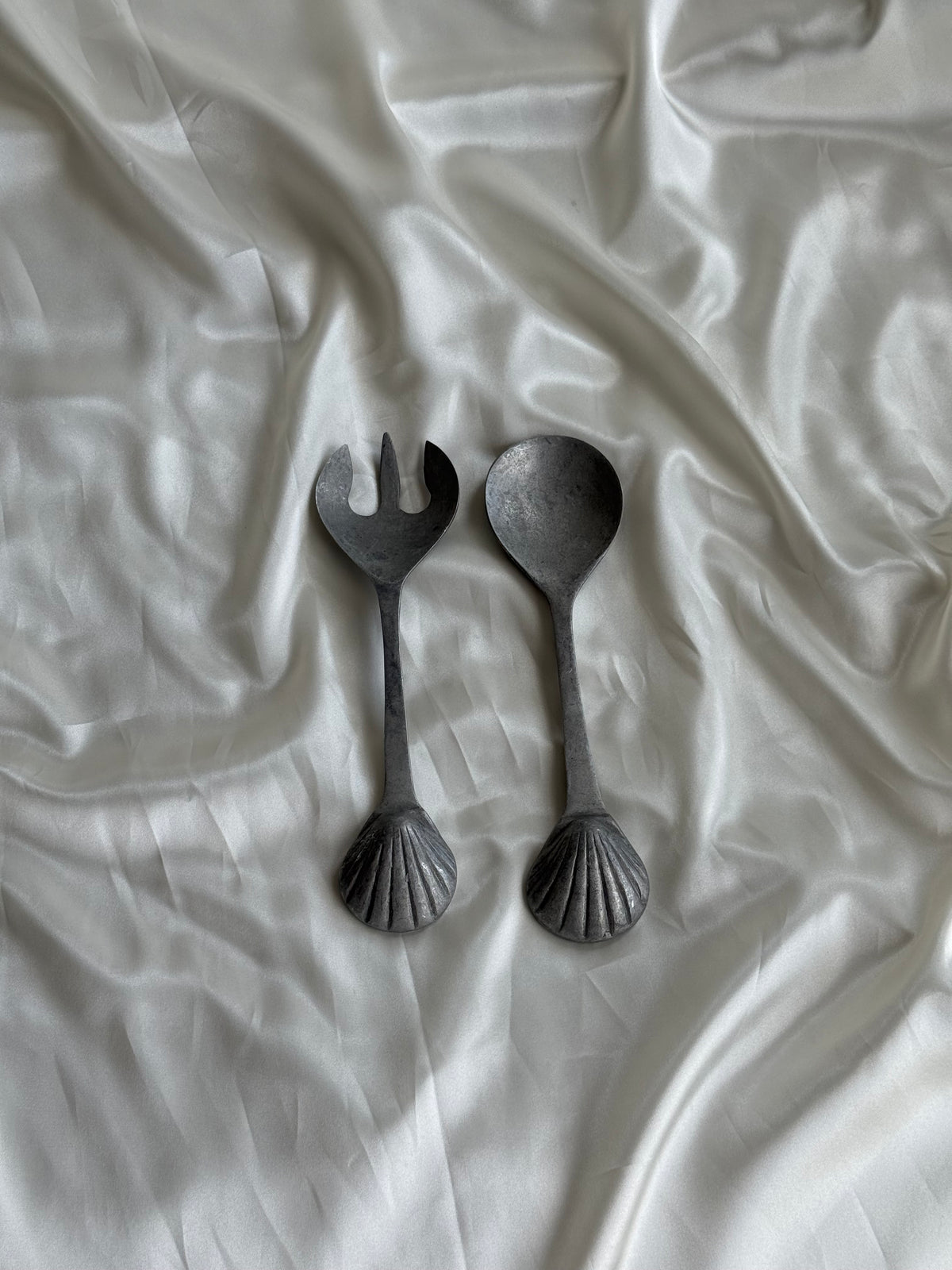 Vintage Cast Aluminum Seashell Salad Serving Set