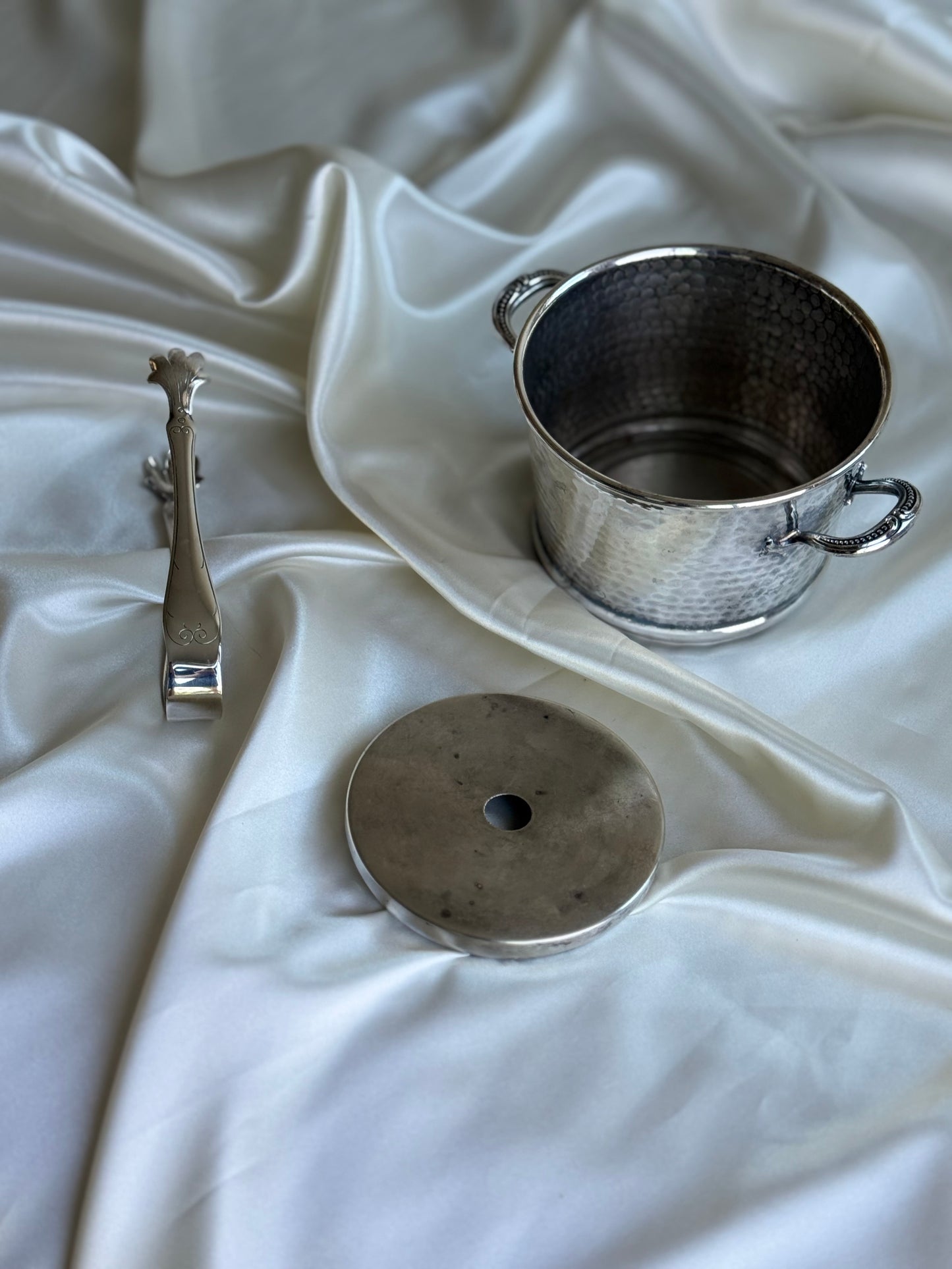 Vintage Primrose Plate Silver-Plated Ice Bucket with Tongs