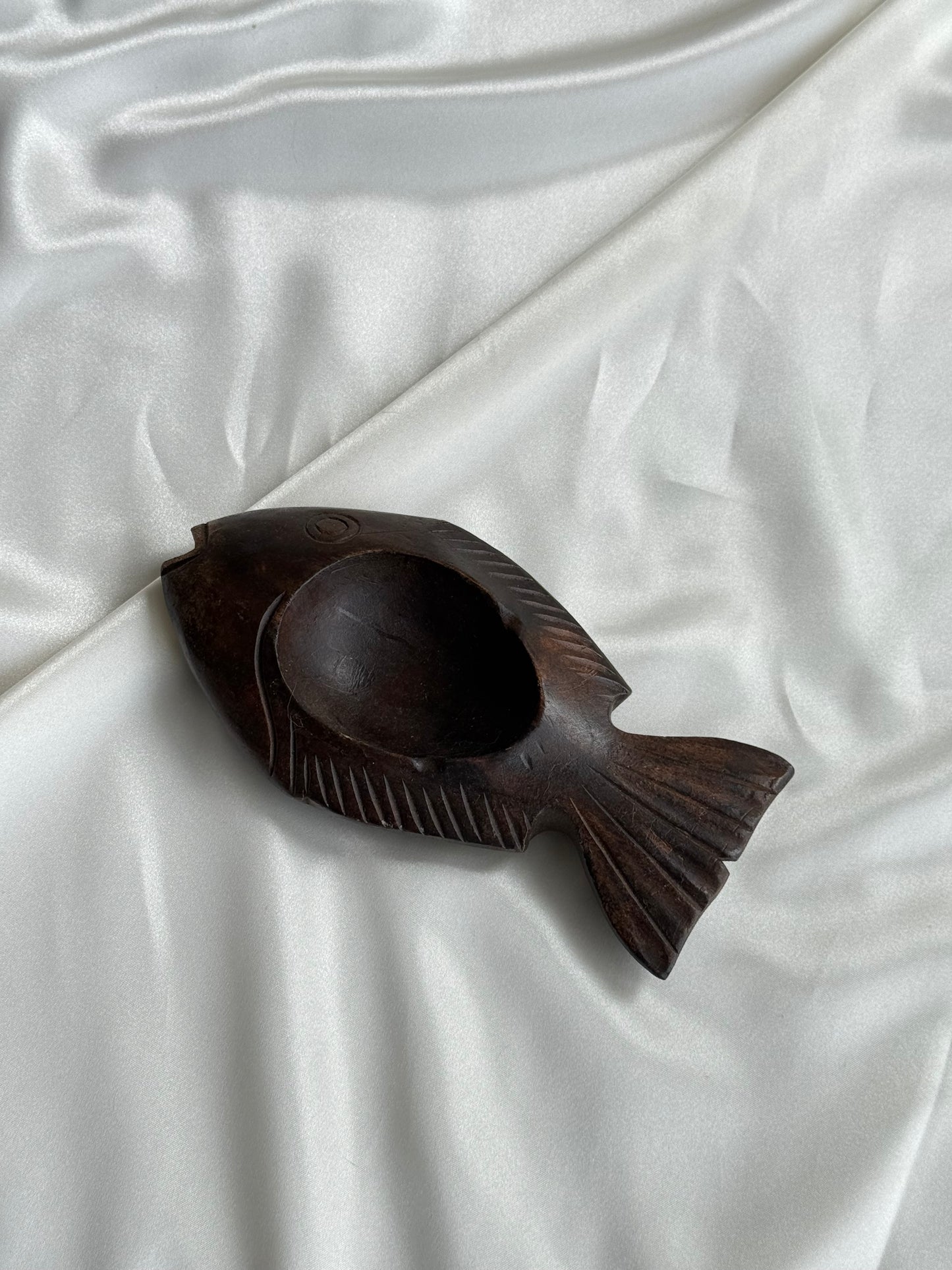 Vintage Hand-Carved Wooden Fish Dish / Trinket Bowl
