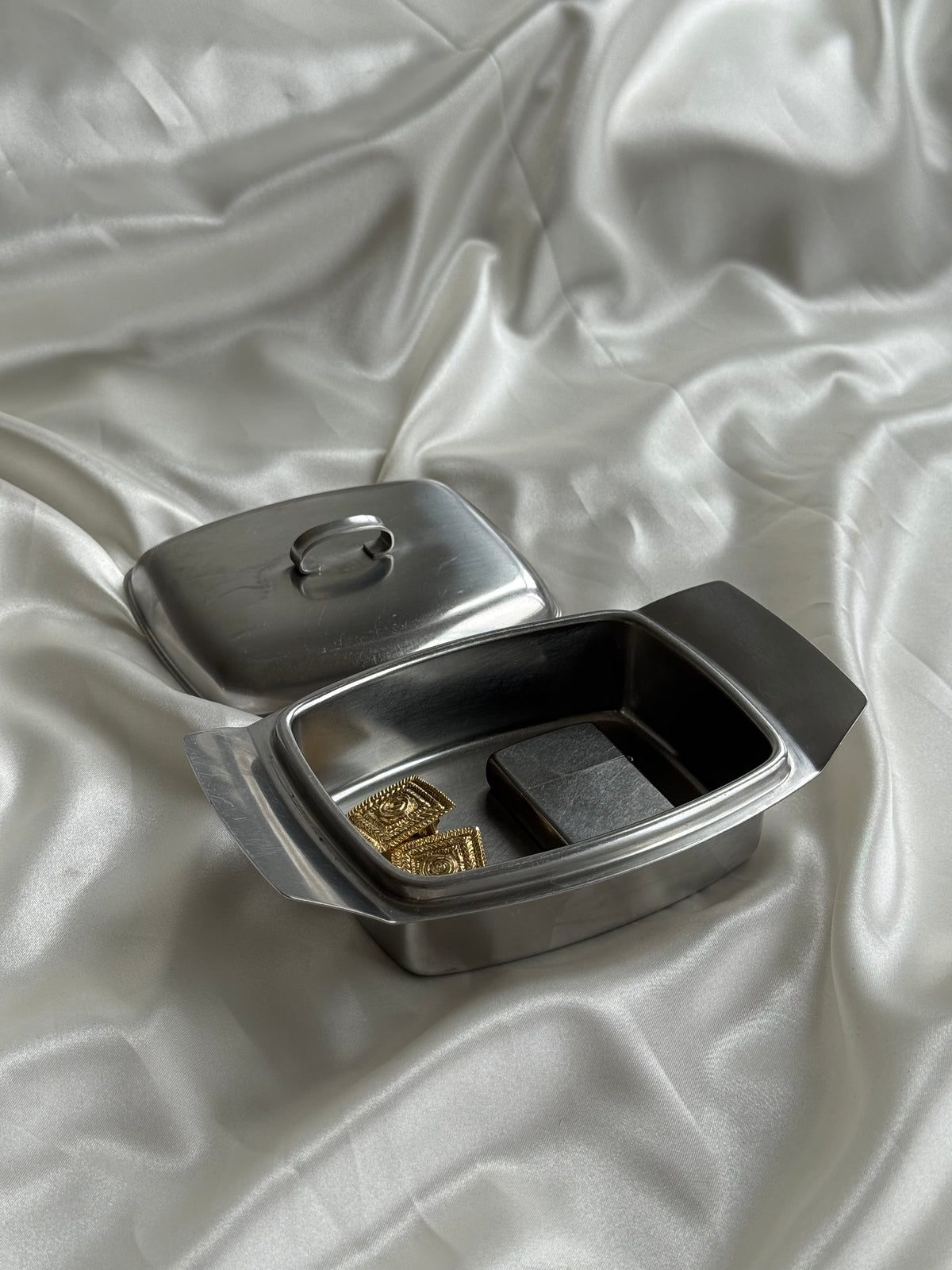 Vintage Italian Stainless Steel Covered Serving Dish