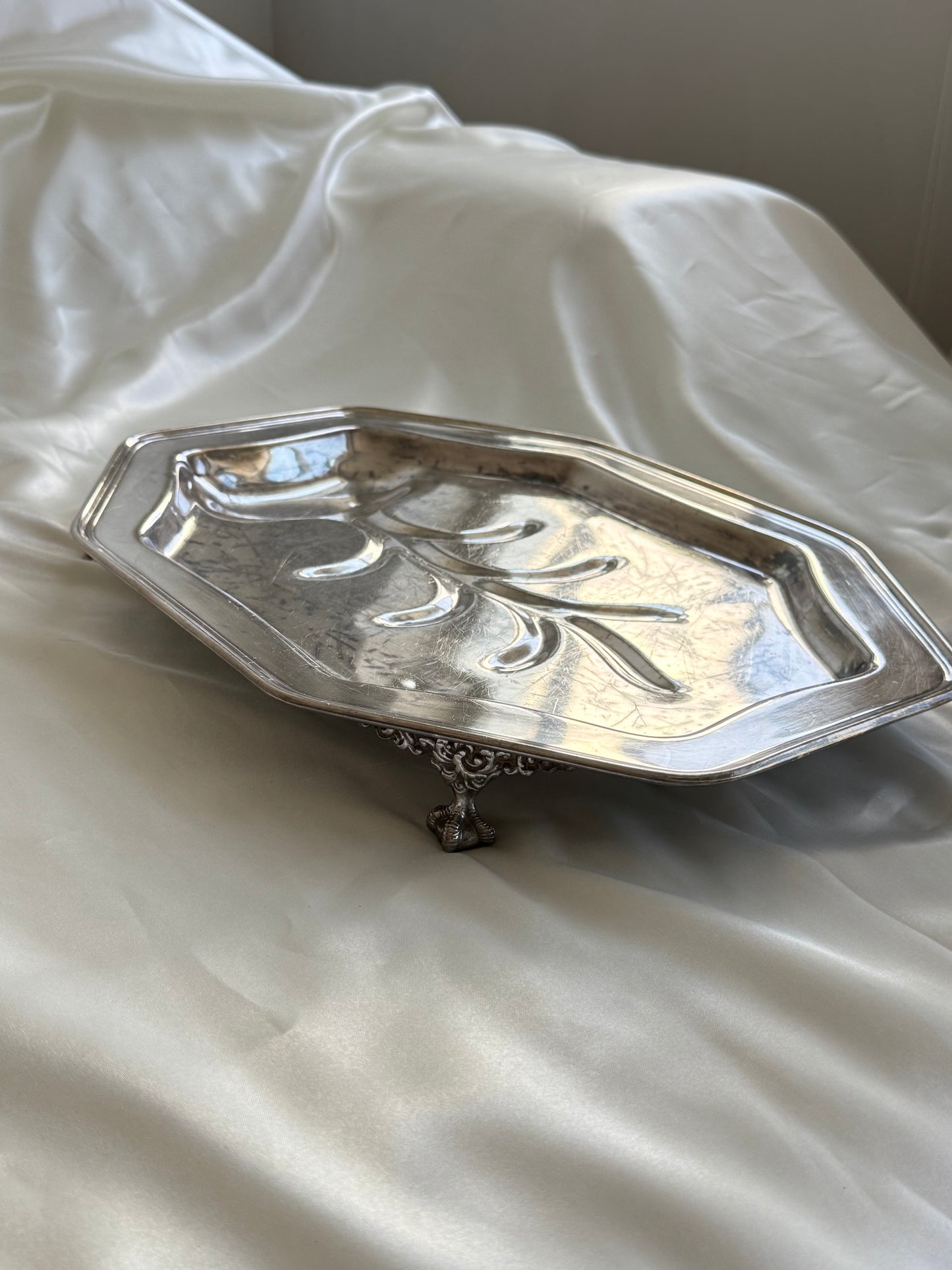 Vintage Viking Plate EP Copper Silver Plated footed Gallery Tray – 16” × 12”