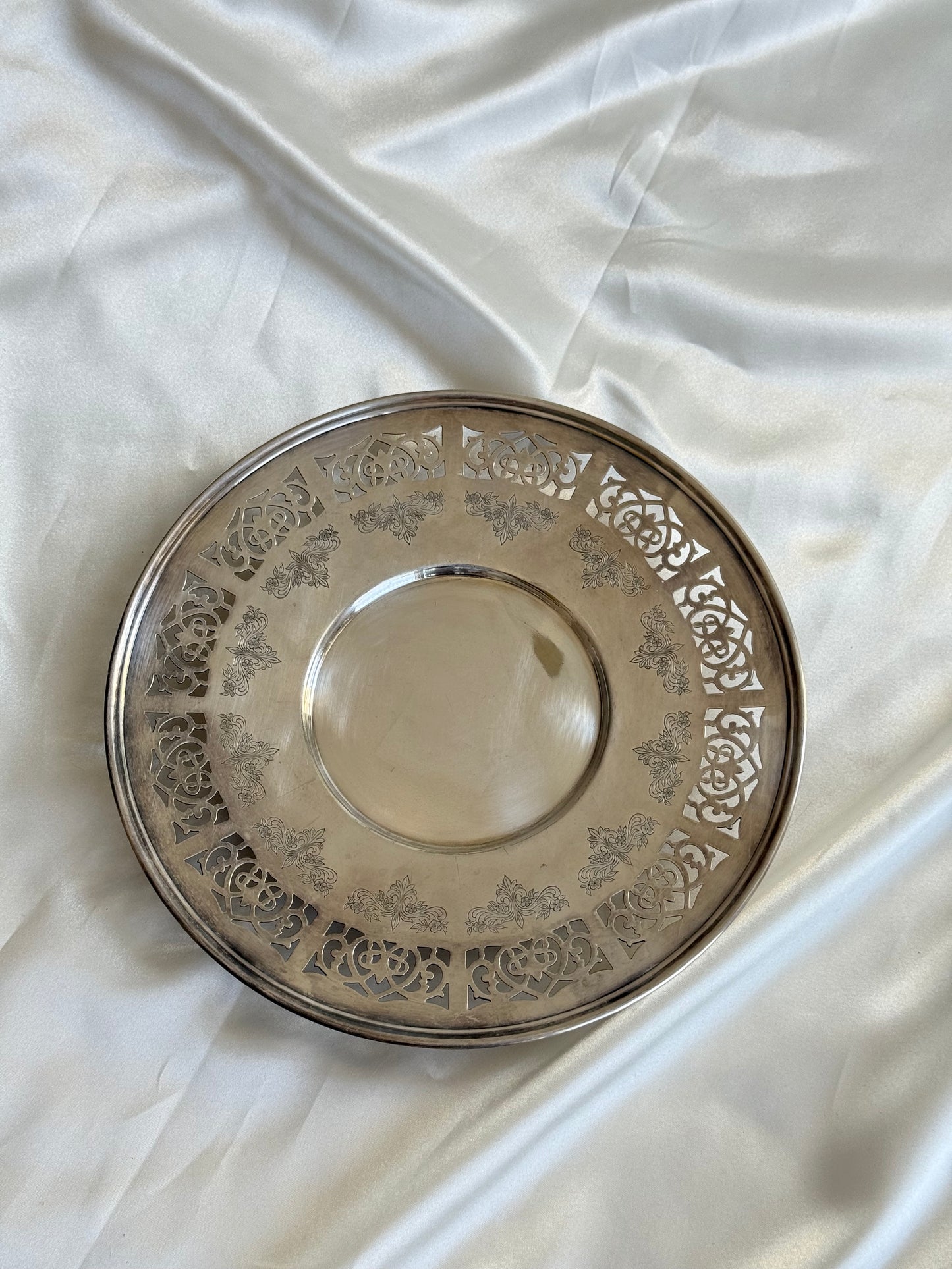 Vintage Birks EPNS Pierced Silver Plate Tray on small pedestal
