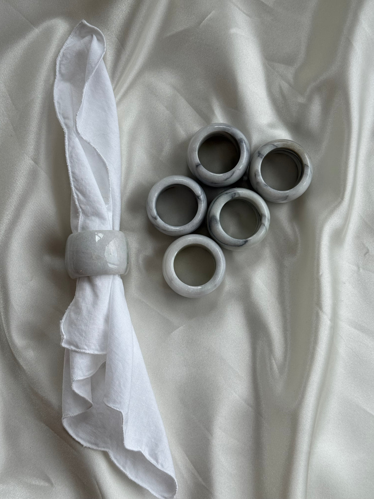 Vintage Genuine Marble Napkin Rings — Set of 6
