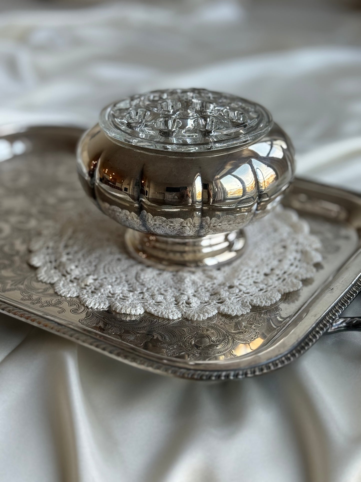 Silver-Plated Pedestal Flower Frog Vase