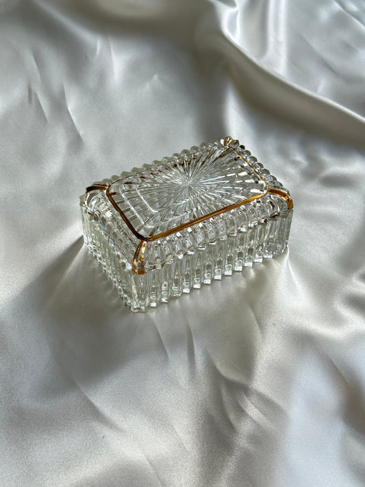 Vintage Pressed Glass Cigarette Box with Gold plated Trim