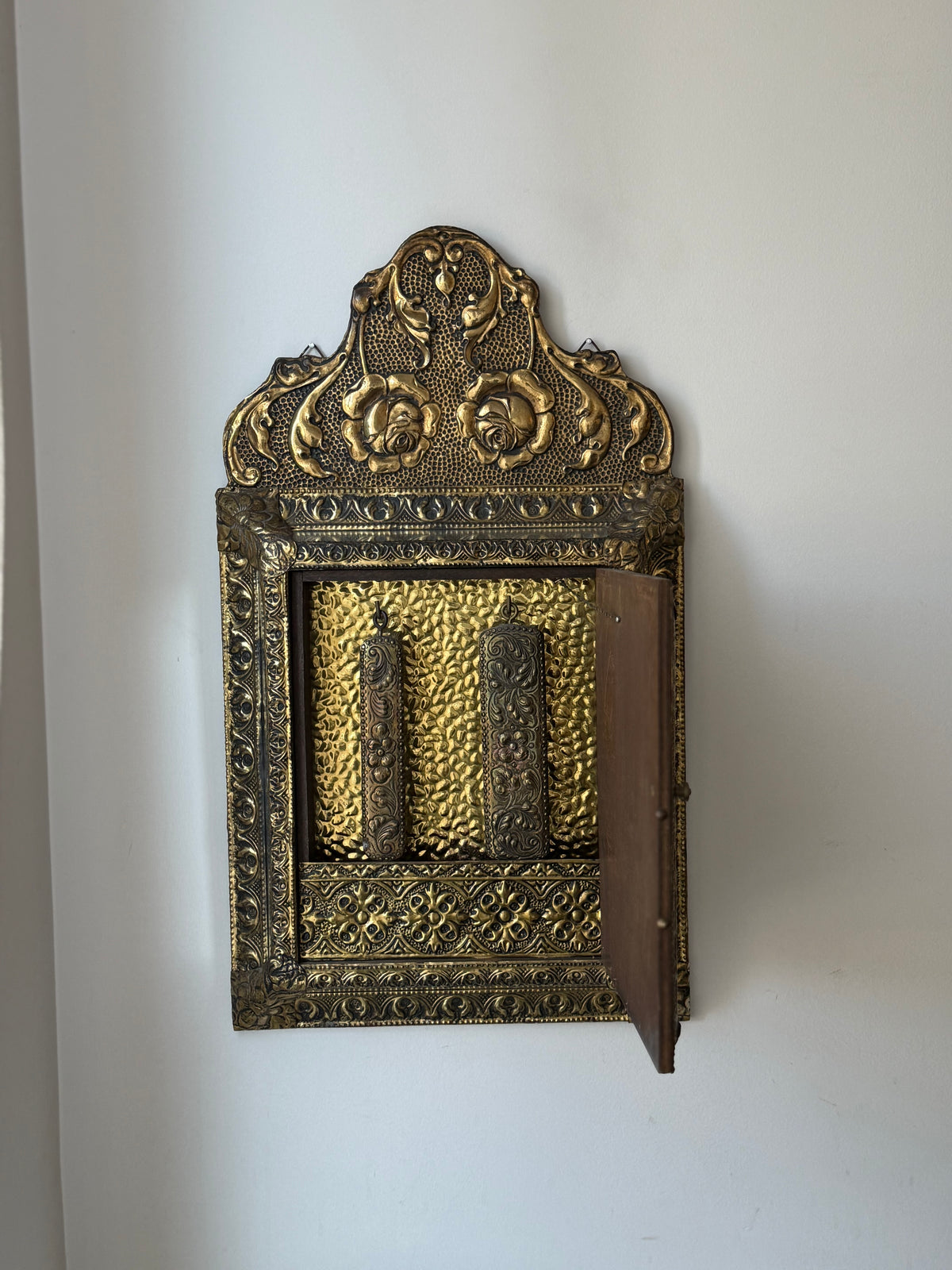 Antique Dutch Art Nouveau Brass Mirror Cabinet with Original Brushes | Circa 1900