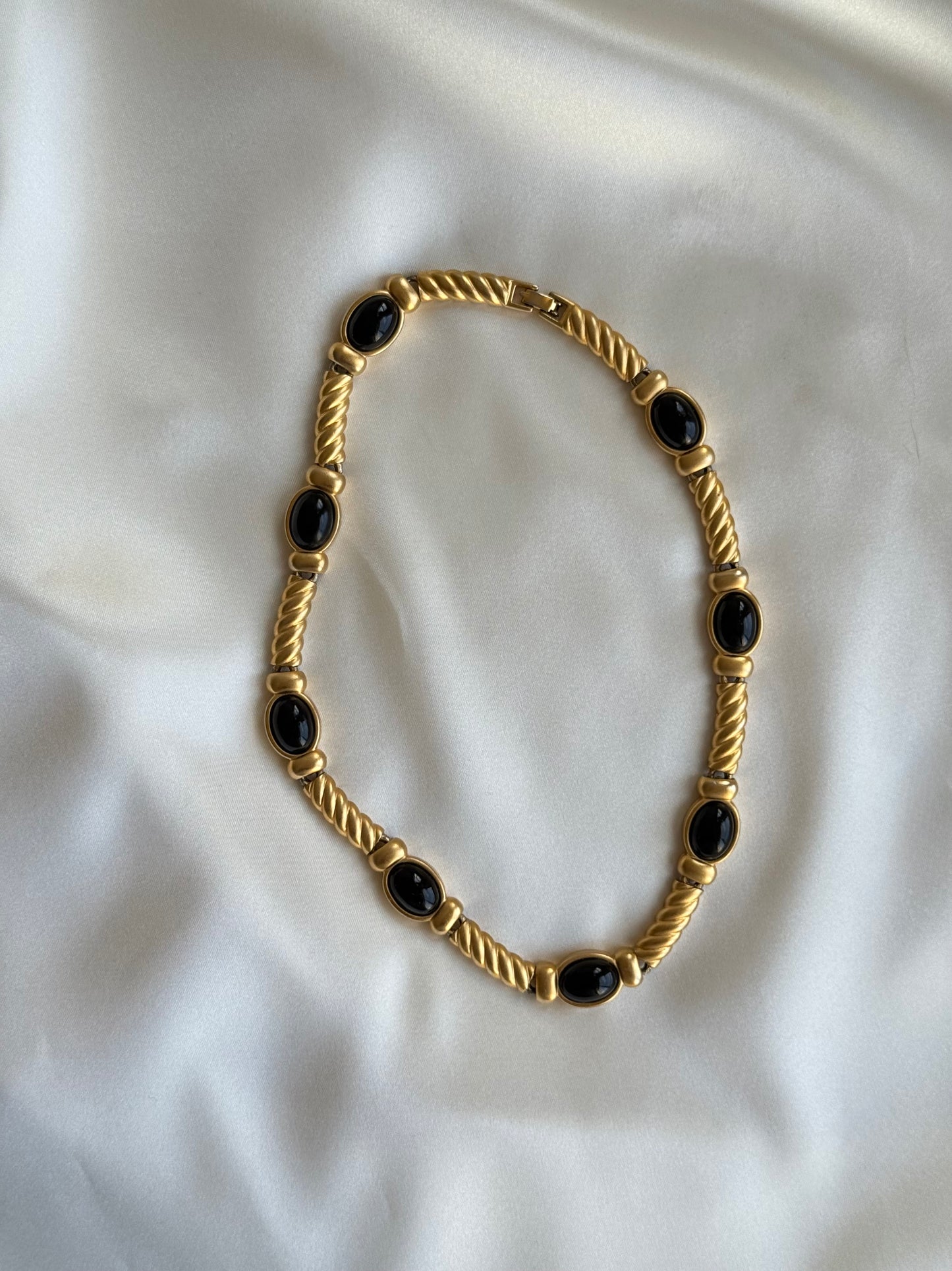 Vintage Gold-Tone & Black Cabochon Necklace
