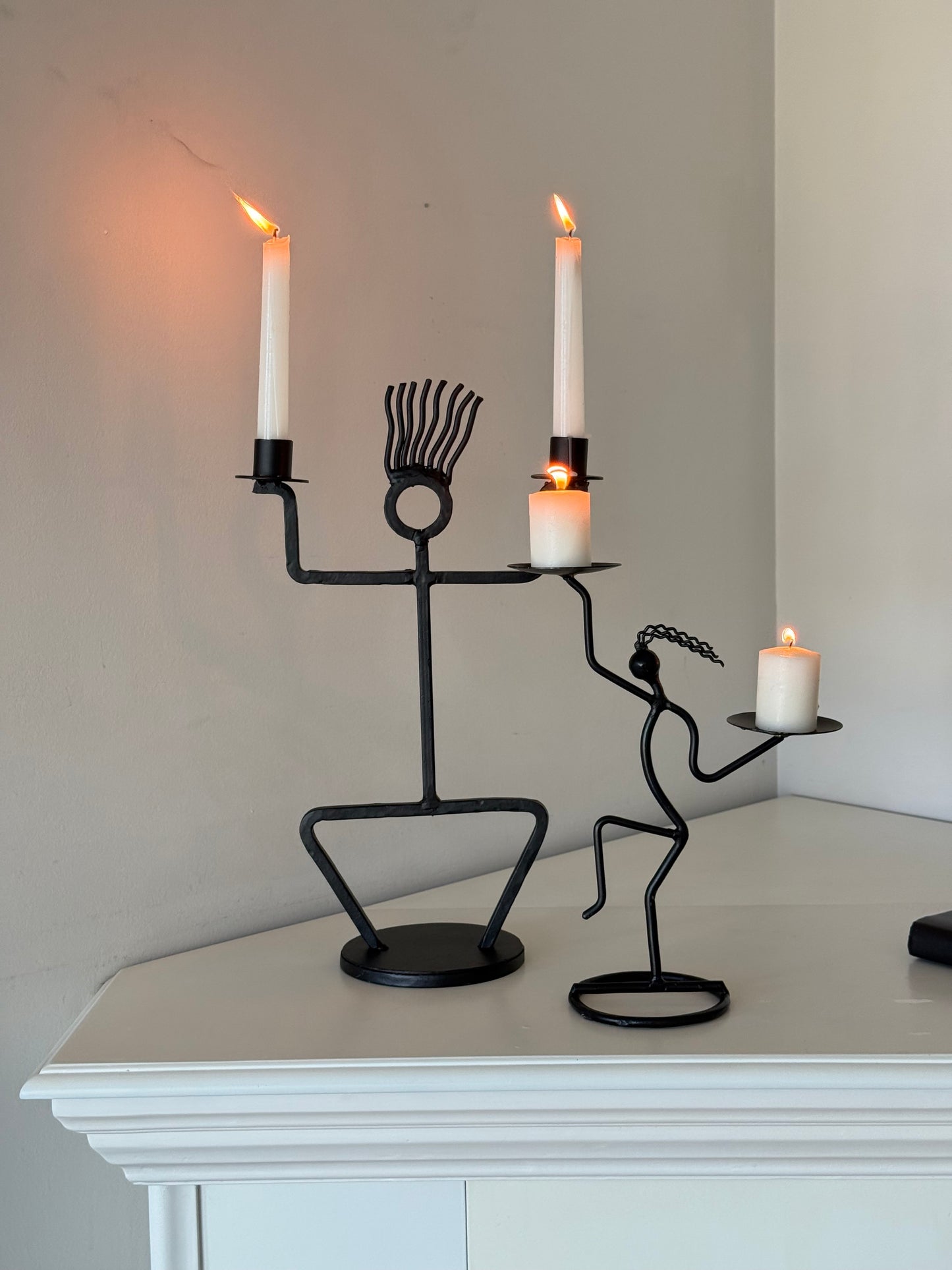 Vintage Hand-Forged Iron Figural Candelabra
