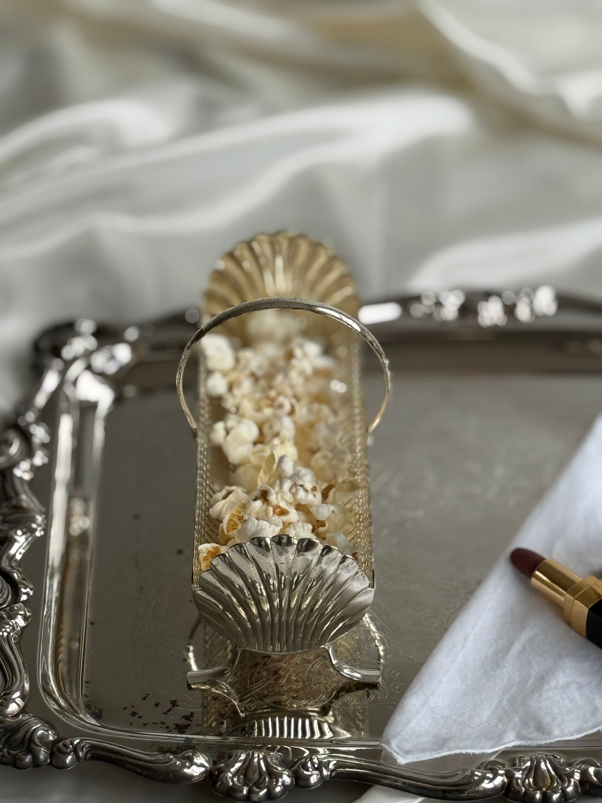 Vintage English-Style Silver-Plated Shell Motif Biscuit Tray – 8.5”