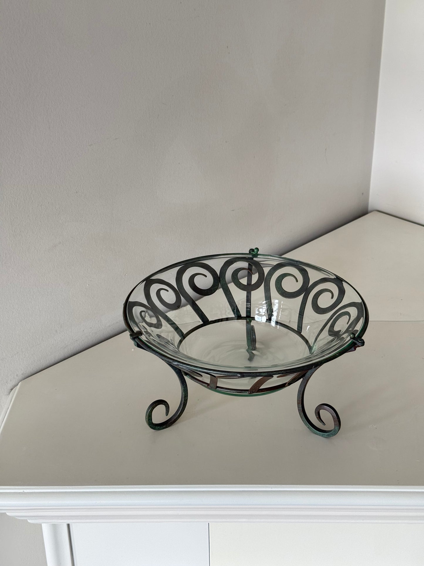 Scroll Metal & Glass Centerpiece Bowl