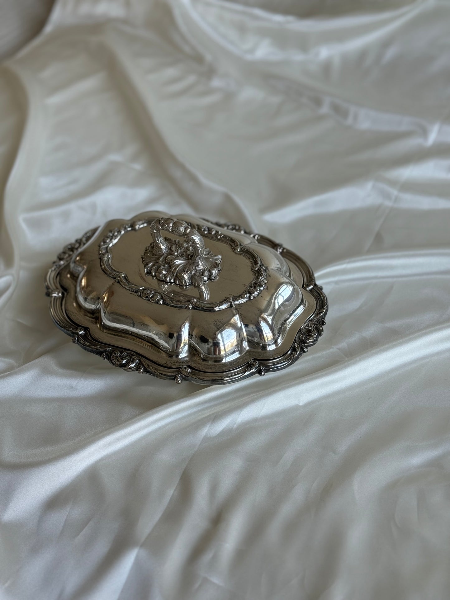 Antique Rococo Revival Lidded Entrée Dish with Removable Lock Handle