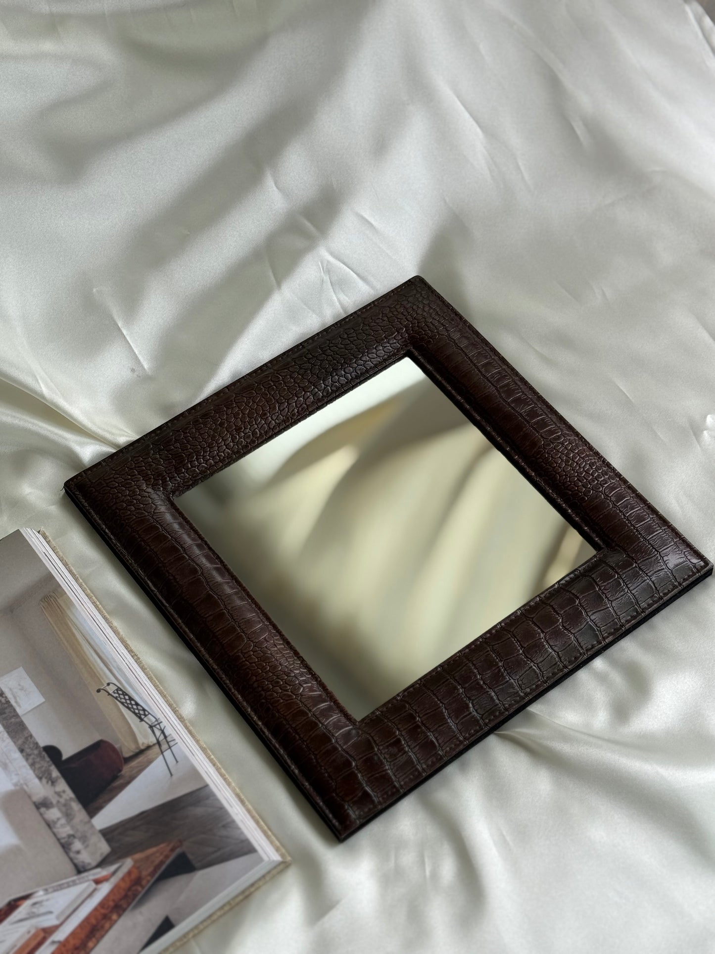 Embossed Croc Leather Mirror – Minimalist Square Wall Accent