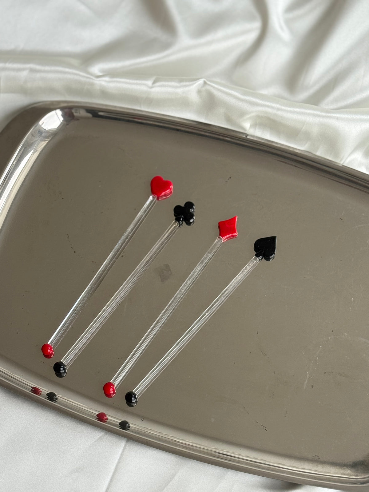 Vintage Playing Card Glass Cocktail Stirrers — Set of Four