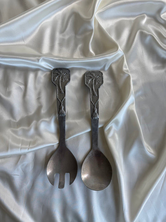 Vintage Mariposa Palm Tree Salad Servers
