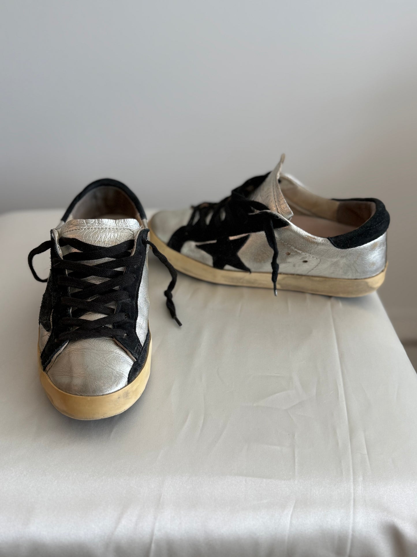 Golden Goose Superstar Sneakers – Silver/Black | Size 36