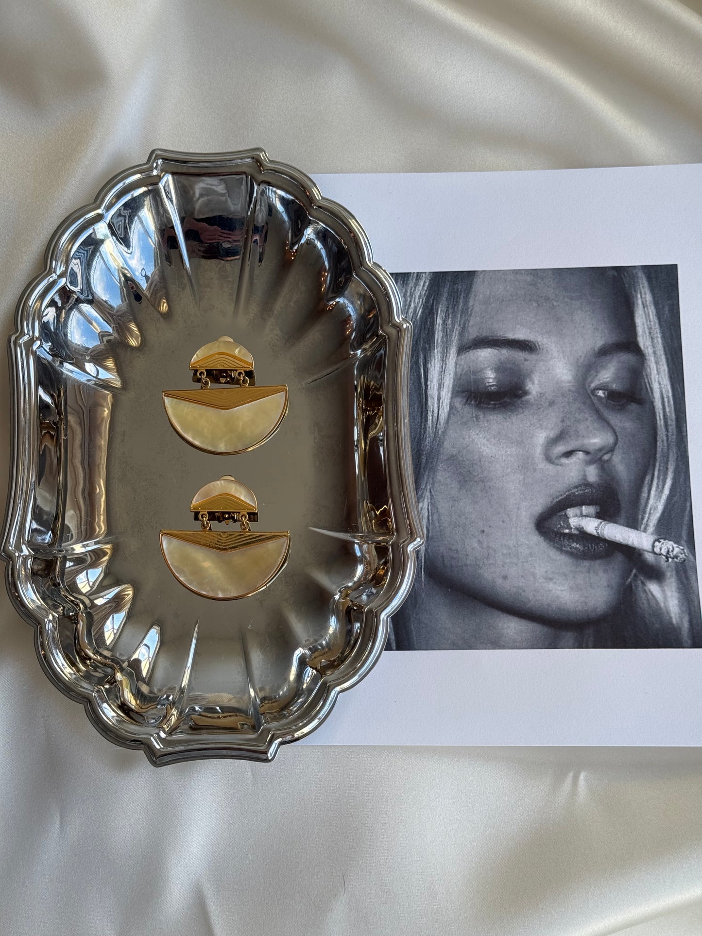 Vintage Mother-of-Pearl Gold-Tone Clip-On Earrings