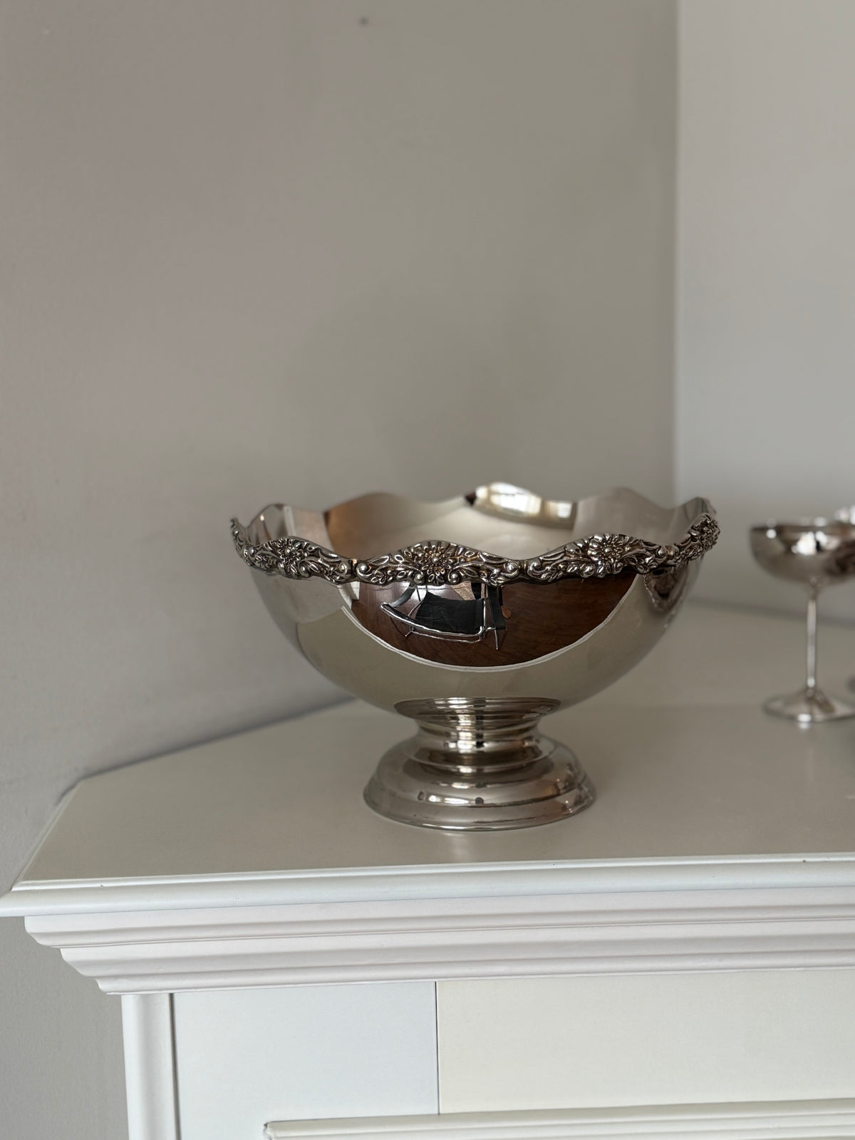 Vintage Silver-Plated Punch Bowl Set with 10 Hanging Cups & Ladle