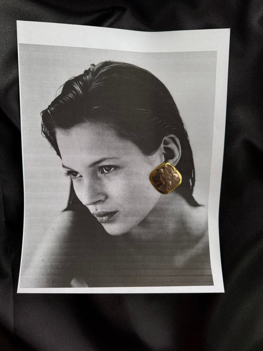 Vintage Hammered Gold Statement Earrings