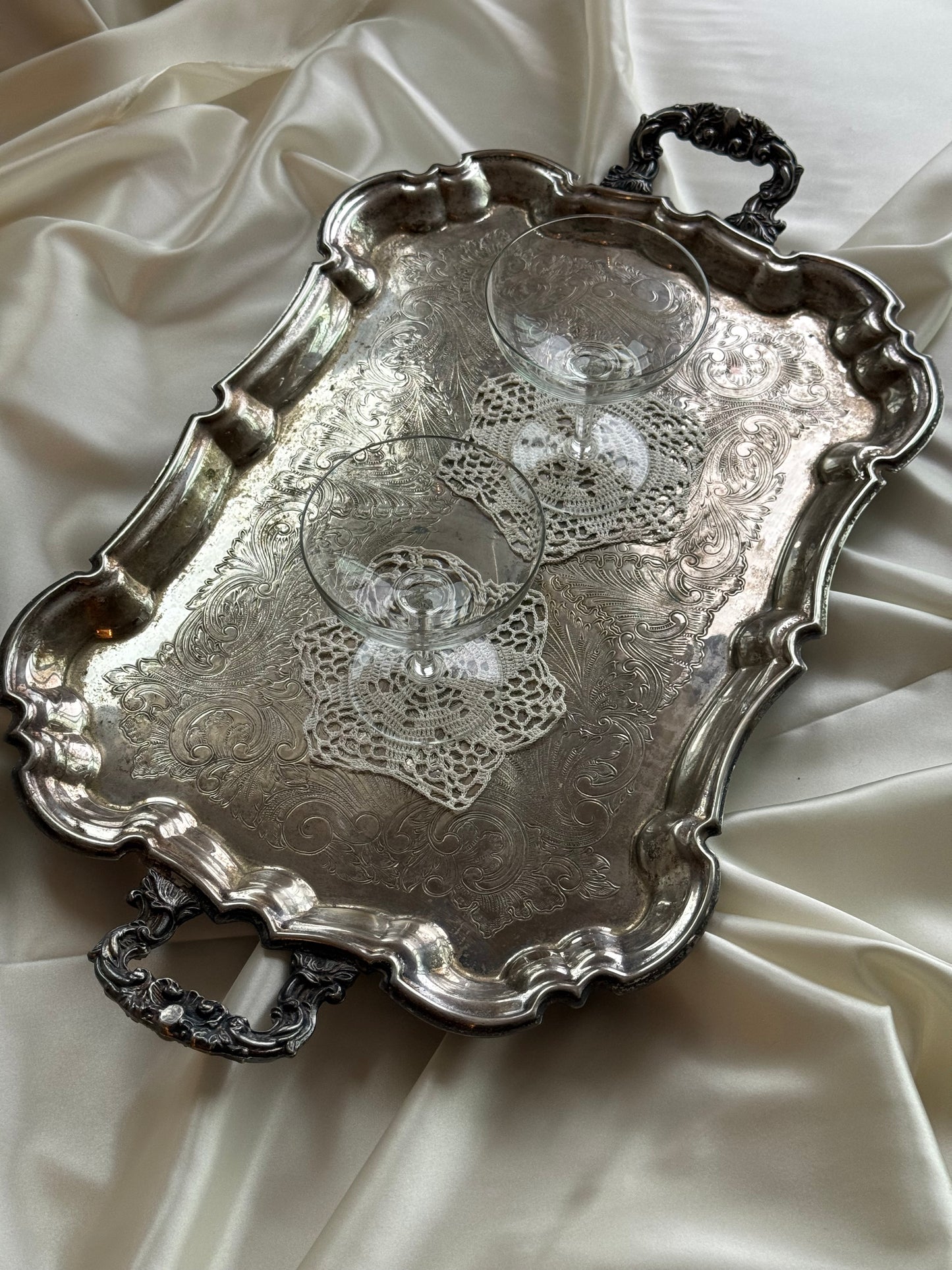 Vintage Ornate Silver-Plated Footed Tray