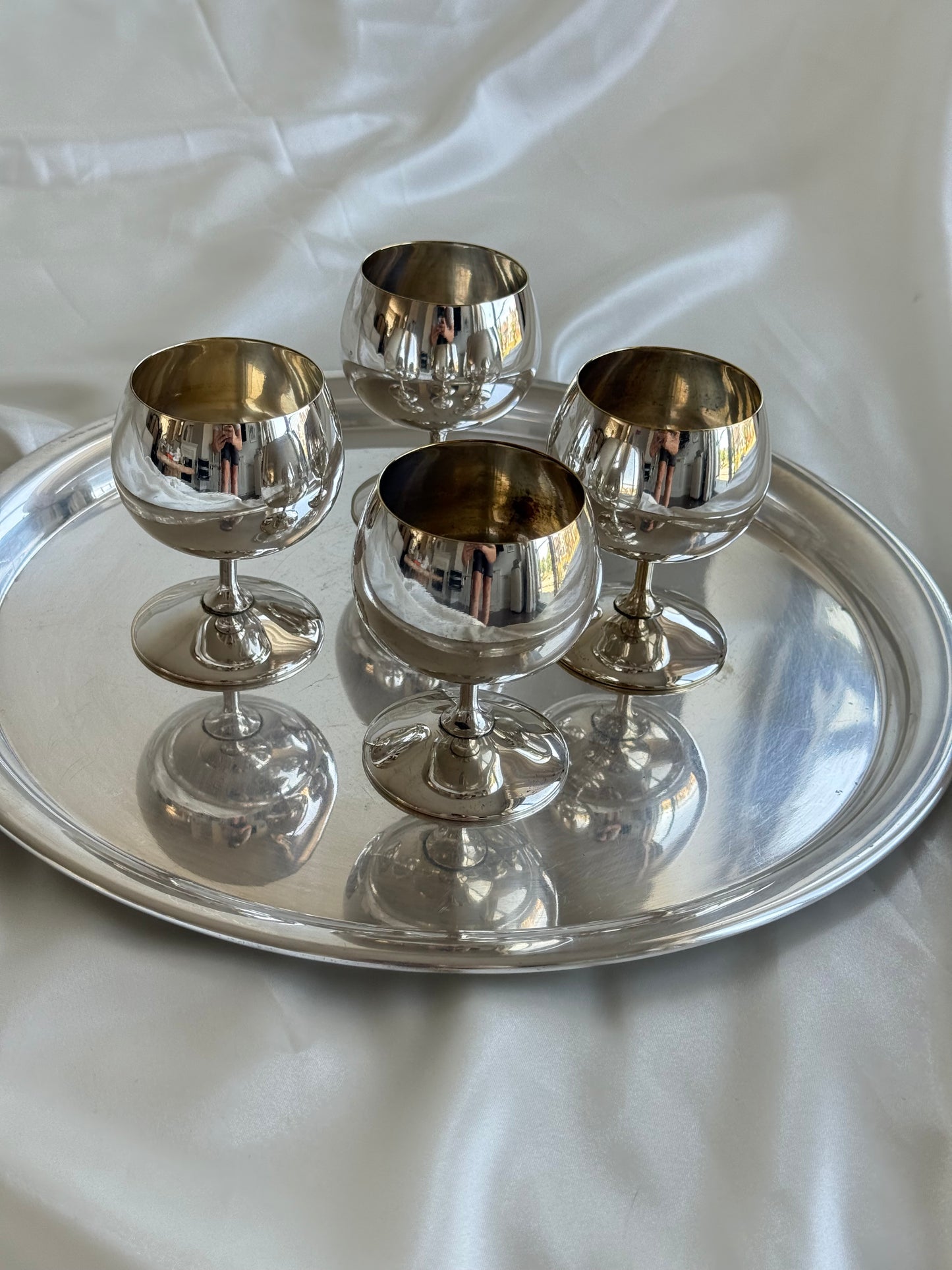 Vintage Silver-Plated Cognac Goblets – Set of 4 | Made in Spain