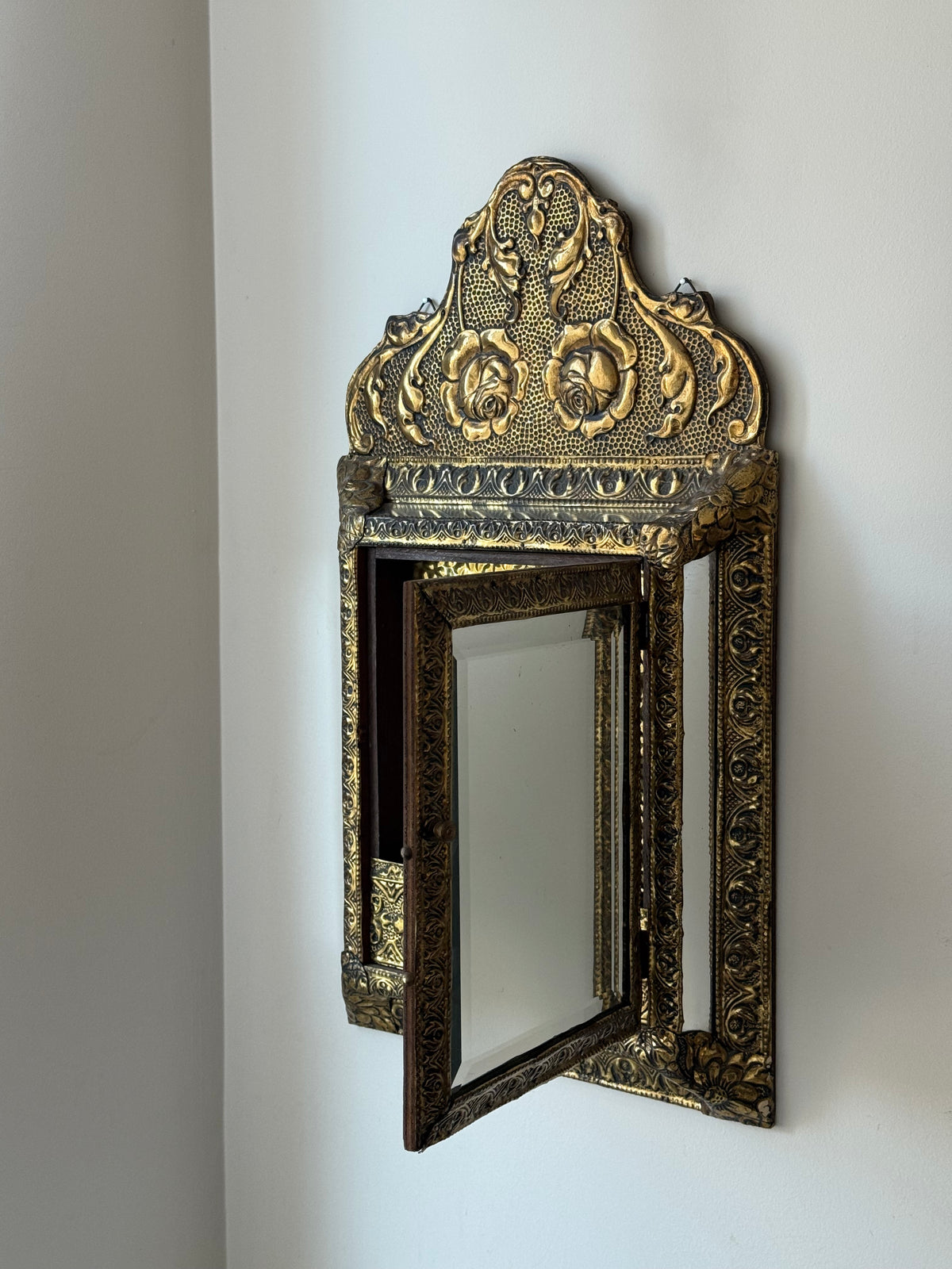 Antique Dutch Art Nouveau Brass Mirror Cabinet with Original Brushes | Circa 1900