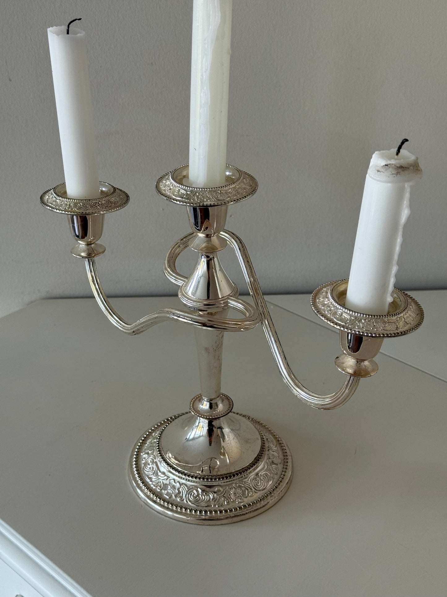 Vintage Silver Plated Three-Arm Candelabra