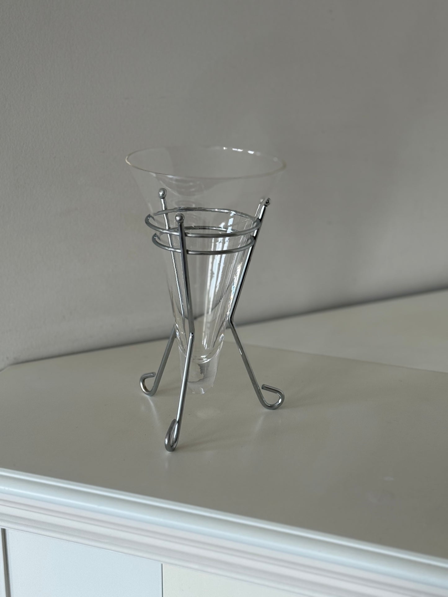 Vintage Glass Vase with Chrome Tripod Stand