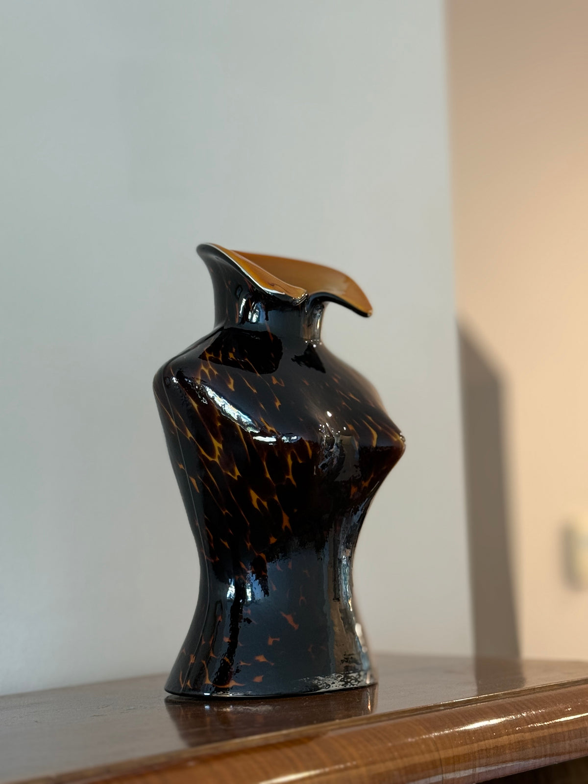 Vintage Tortoiseshell Art Glass Female Torso Vase