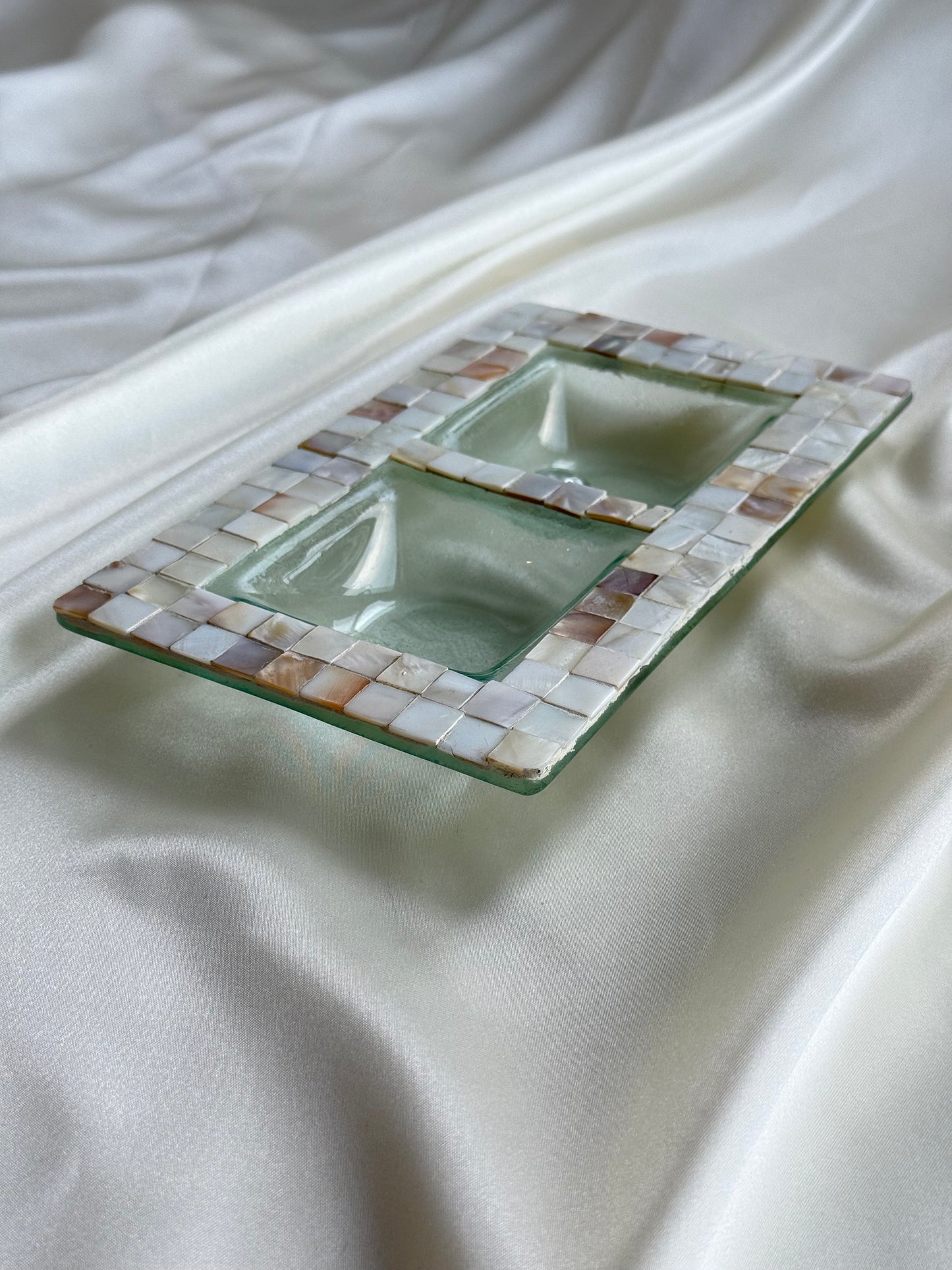 Mother-of-Pearl & Glass Dish — Two-Compartment