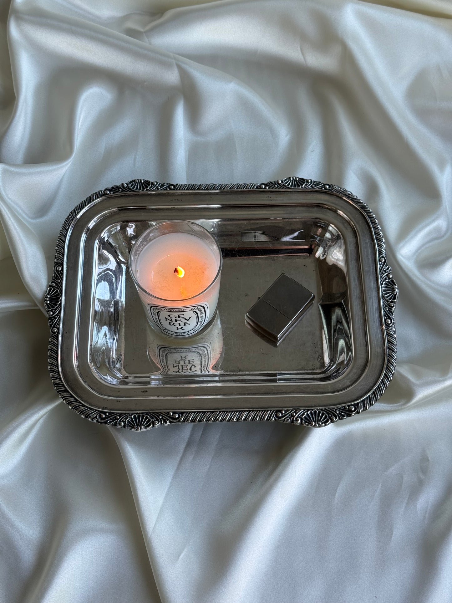 Vintage Heavy Silver-Plated Serving Tray with Shell Detail