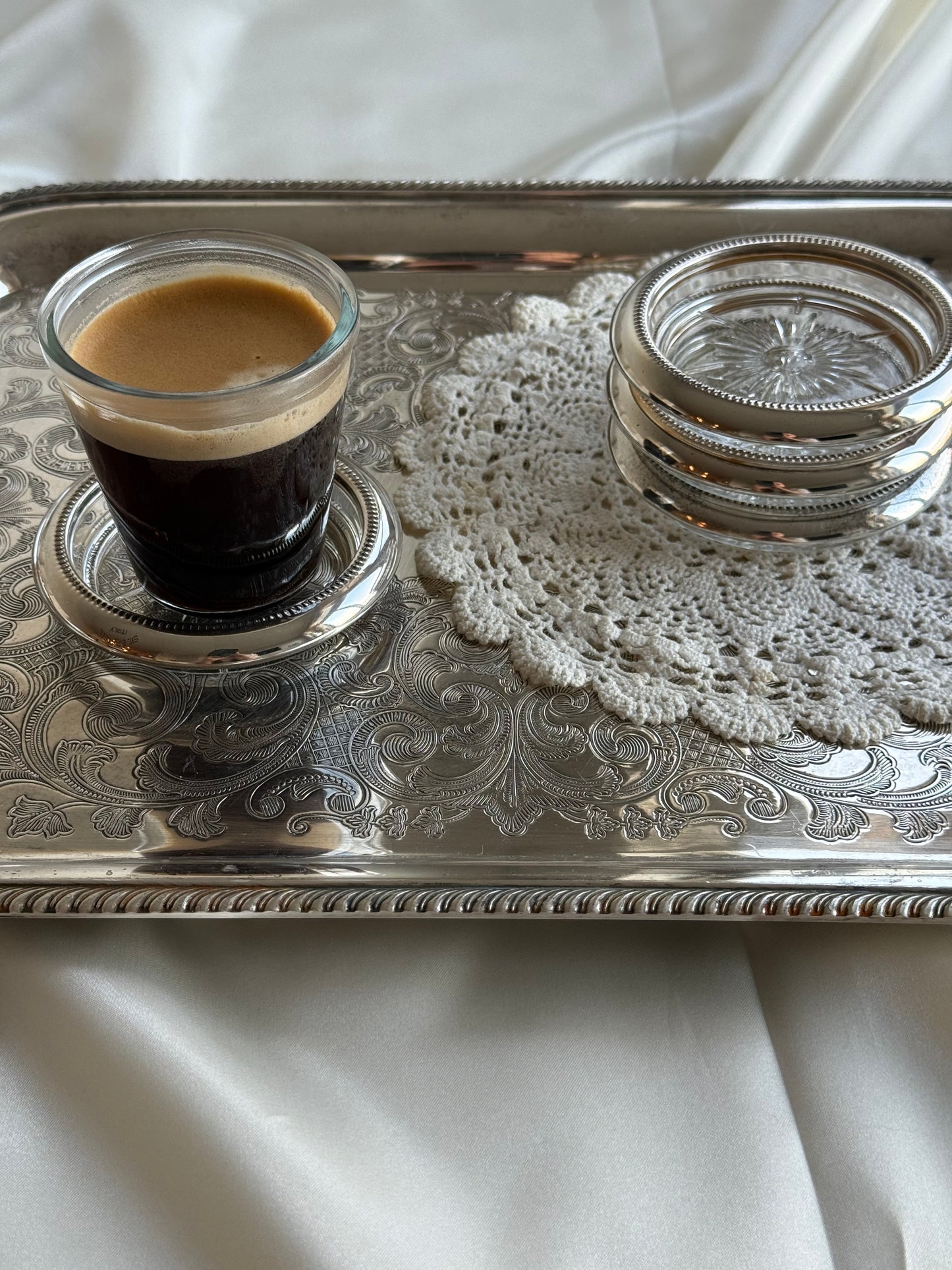 Set of 4 Vintage Silver-Plated Glass Coasters — Made in Italy