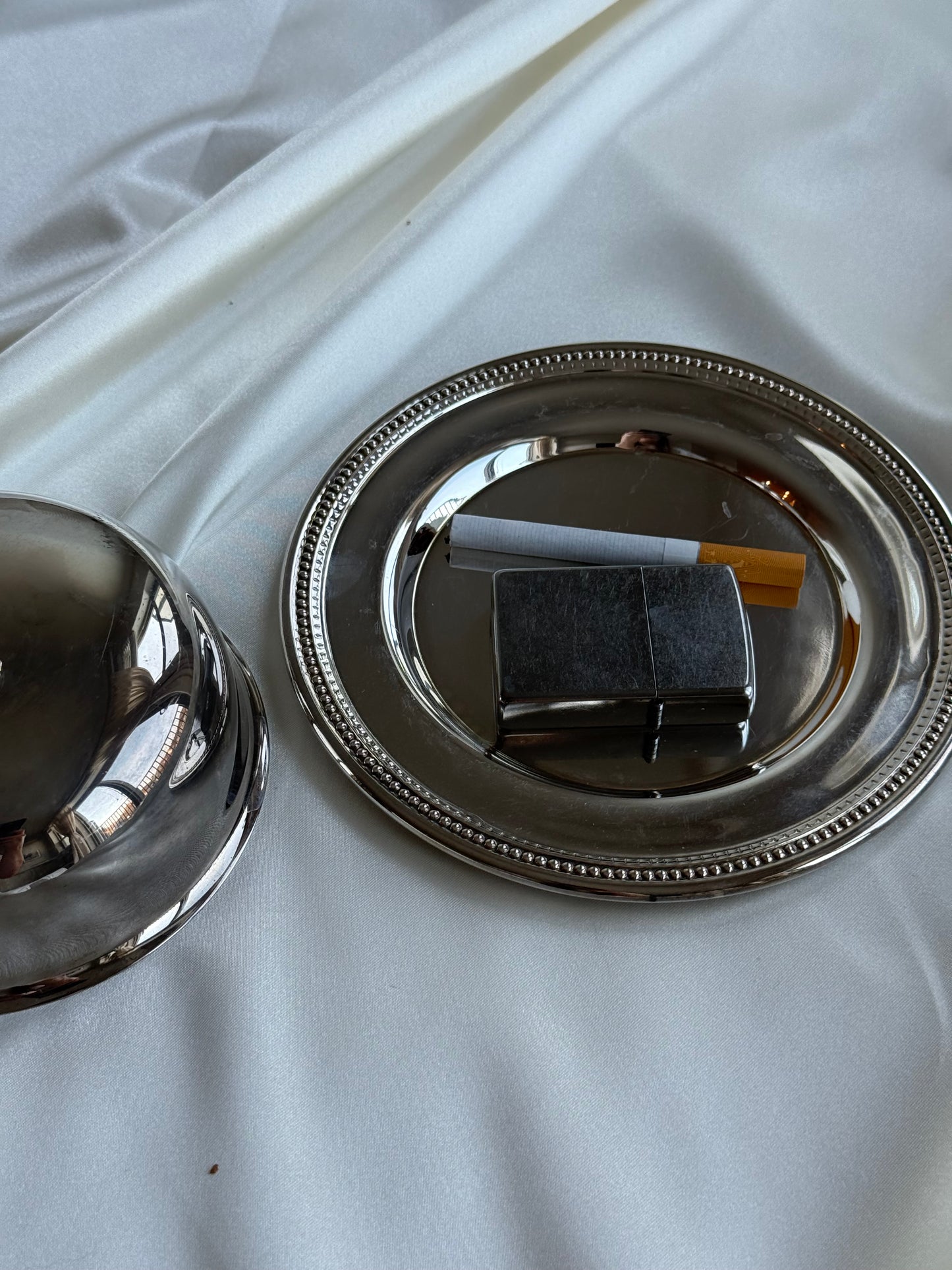 Vintage Silver-Plated Lidded Dish — Beaded Rim