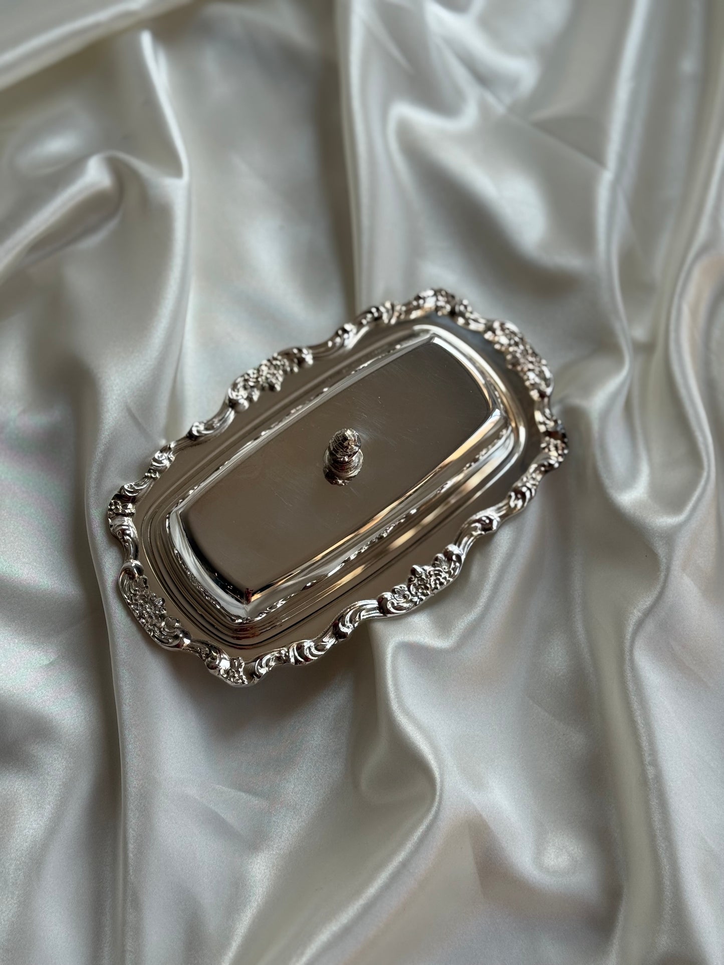 Vintage Silver-Plated Butter Dish with Glass Insert