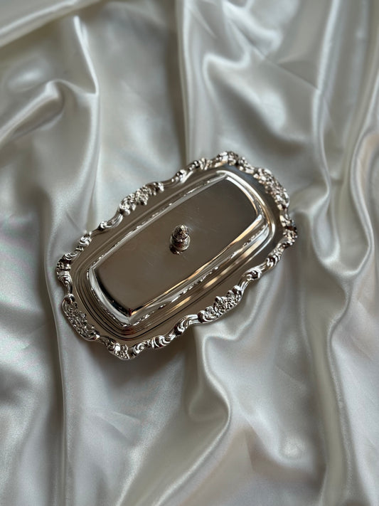 Vintage Silver-Plated Butter Dish with Glass Insert