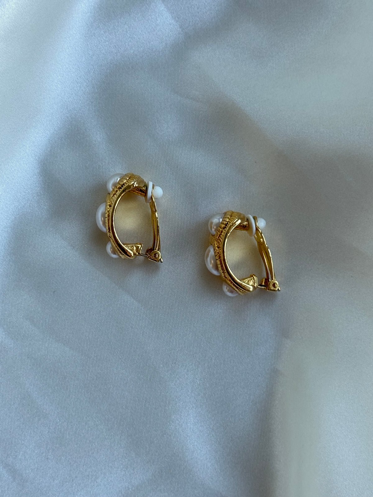 Vintage Faux Pearl Gold-Tone Clip-On Earrings