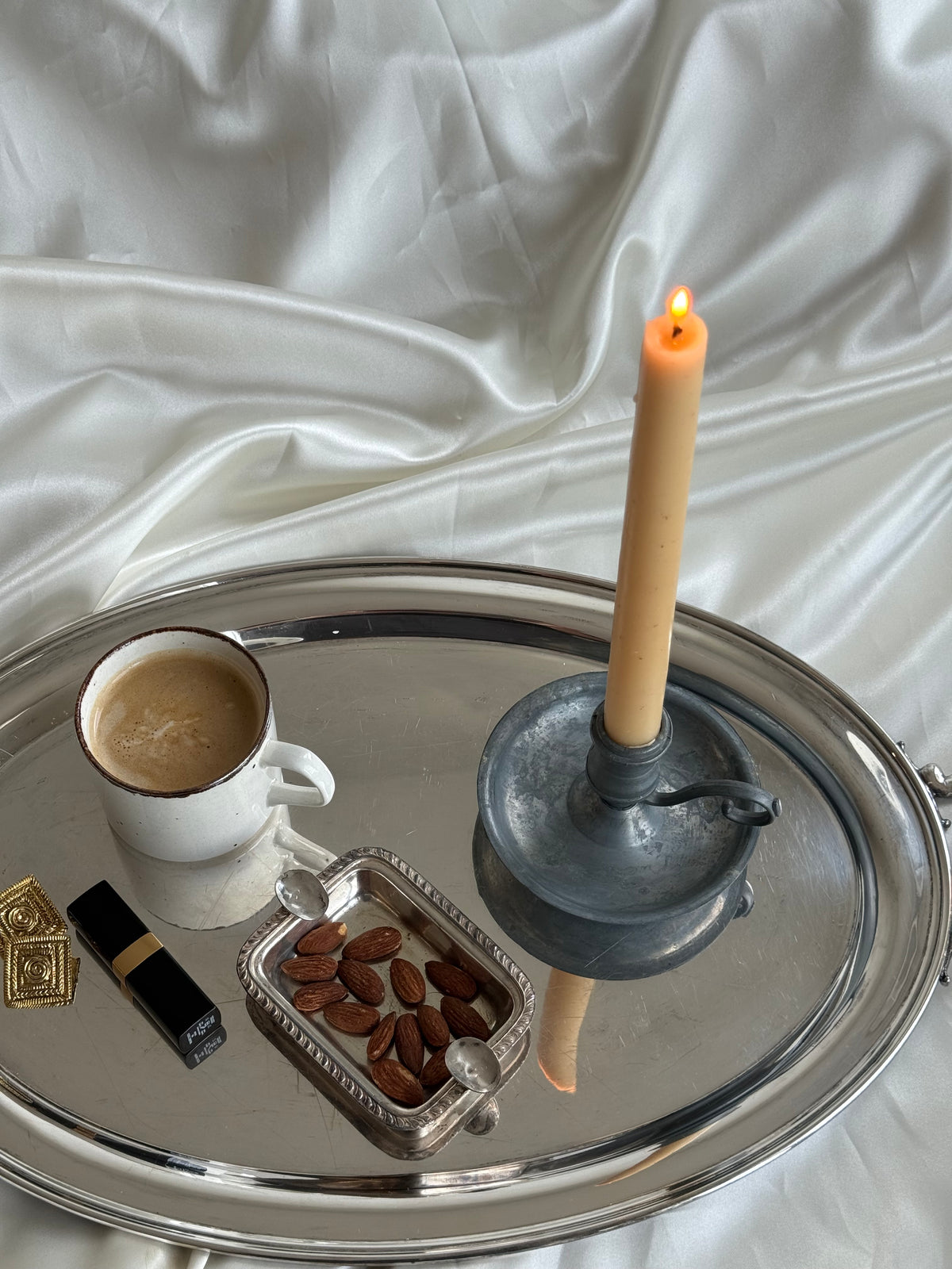Vintage Pewter Chamberstick Candle Holder