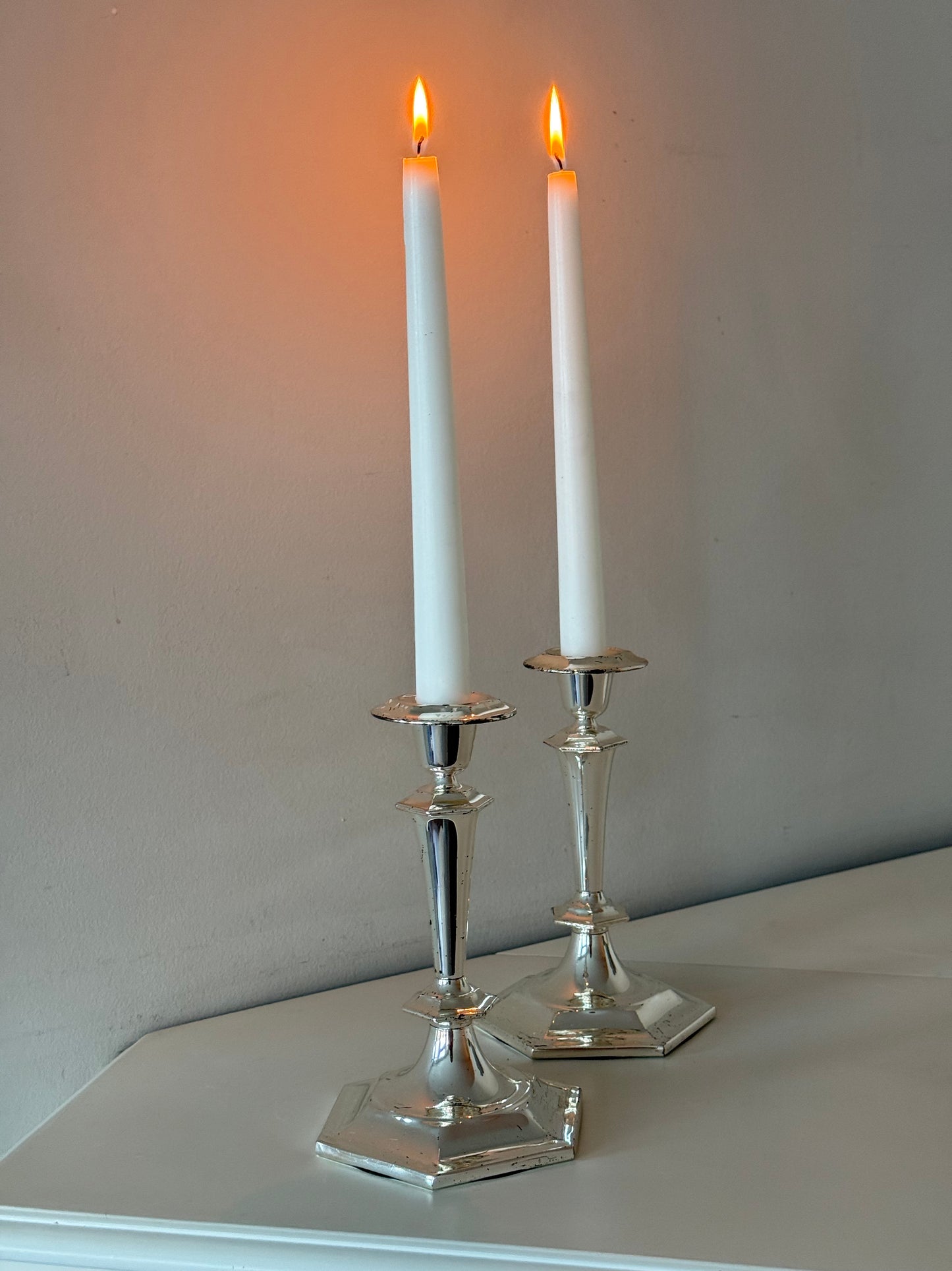 Silver-Toned Taper Candleholders — Set of 2