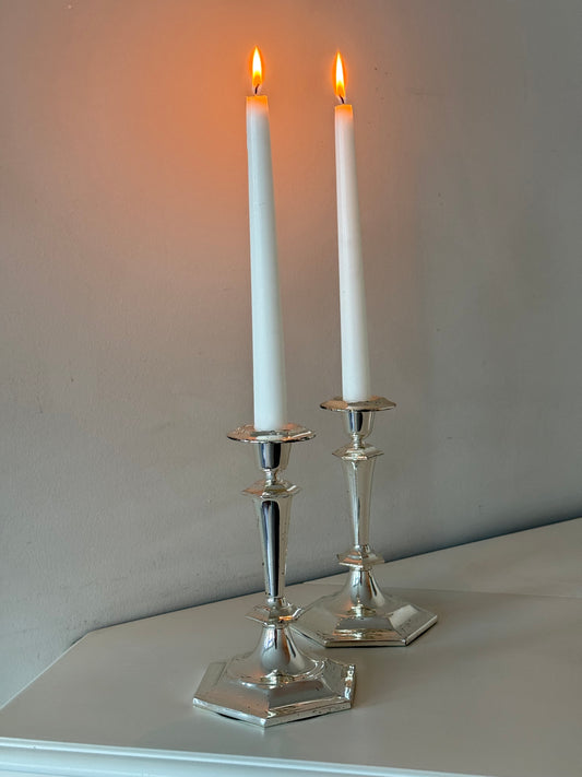 Silver-Toned Taper Candleholders — Set of 2
